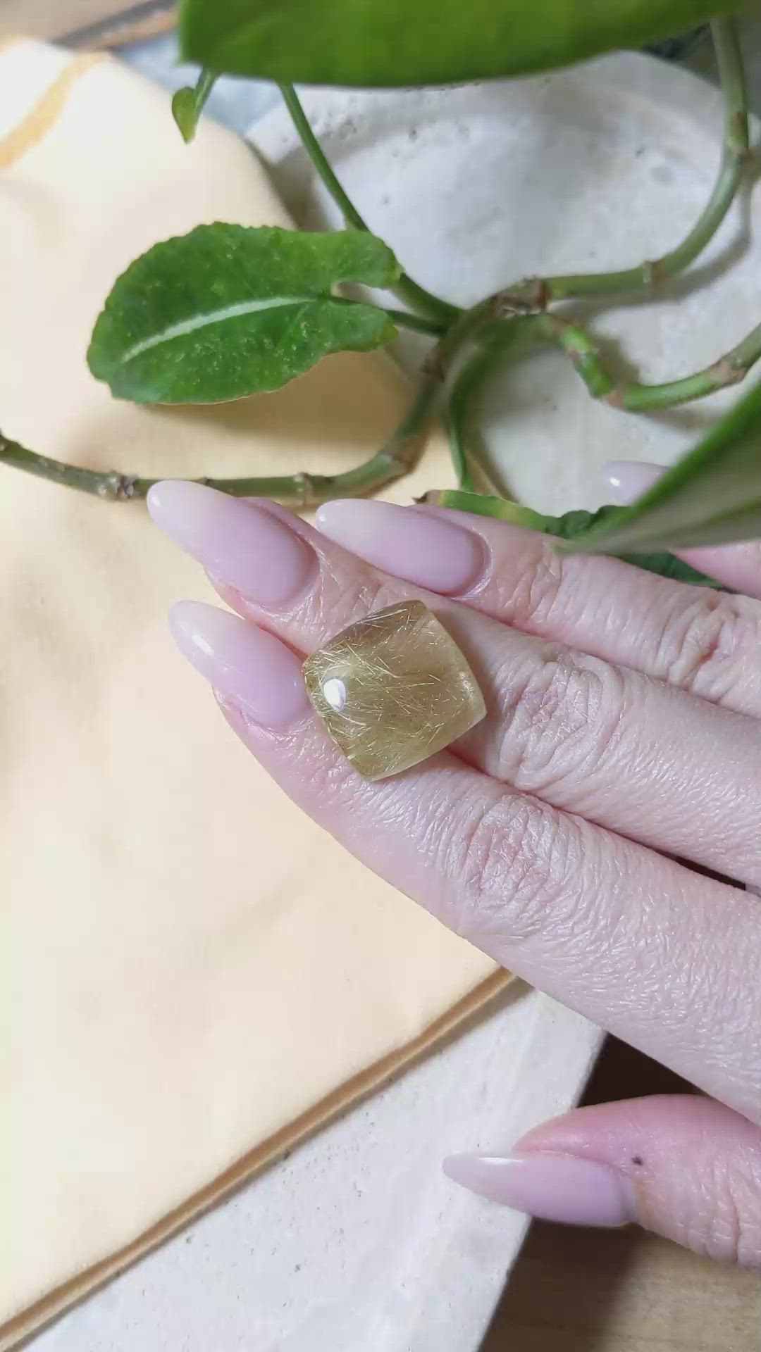 19.76 Ct. Cabochon Rutilated Quartz from Madagascar Size Video