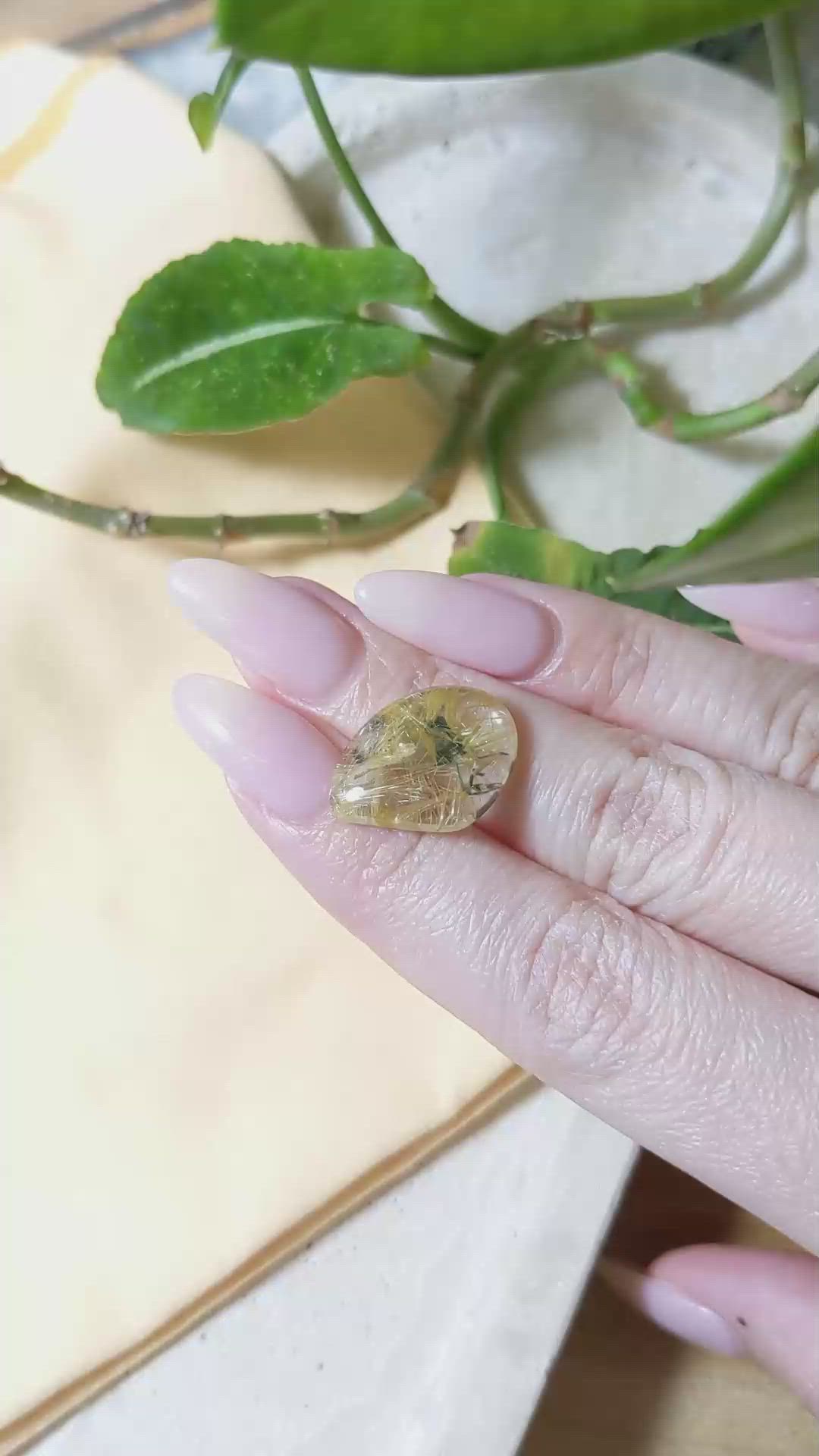 13.03 Ct. Cabochon Rutilated Quartz from Madagascar Size Video