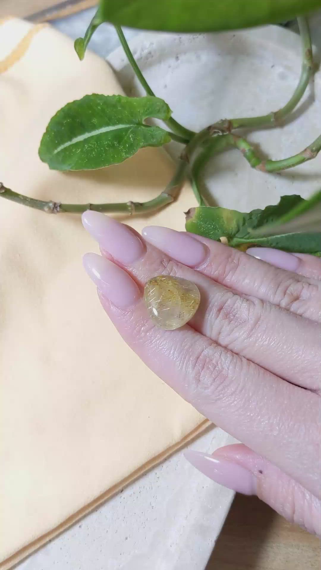 13.03 Ct. Cabochon Rutilated Quartz from Madagascar Size Video