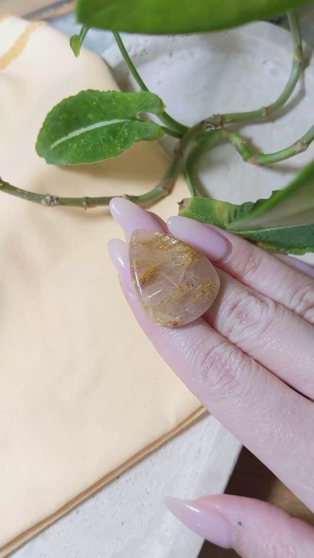 42.09 Ct. Cabochon Rutilated Quartz from Madagascar Size Video