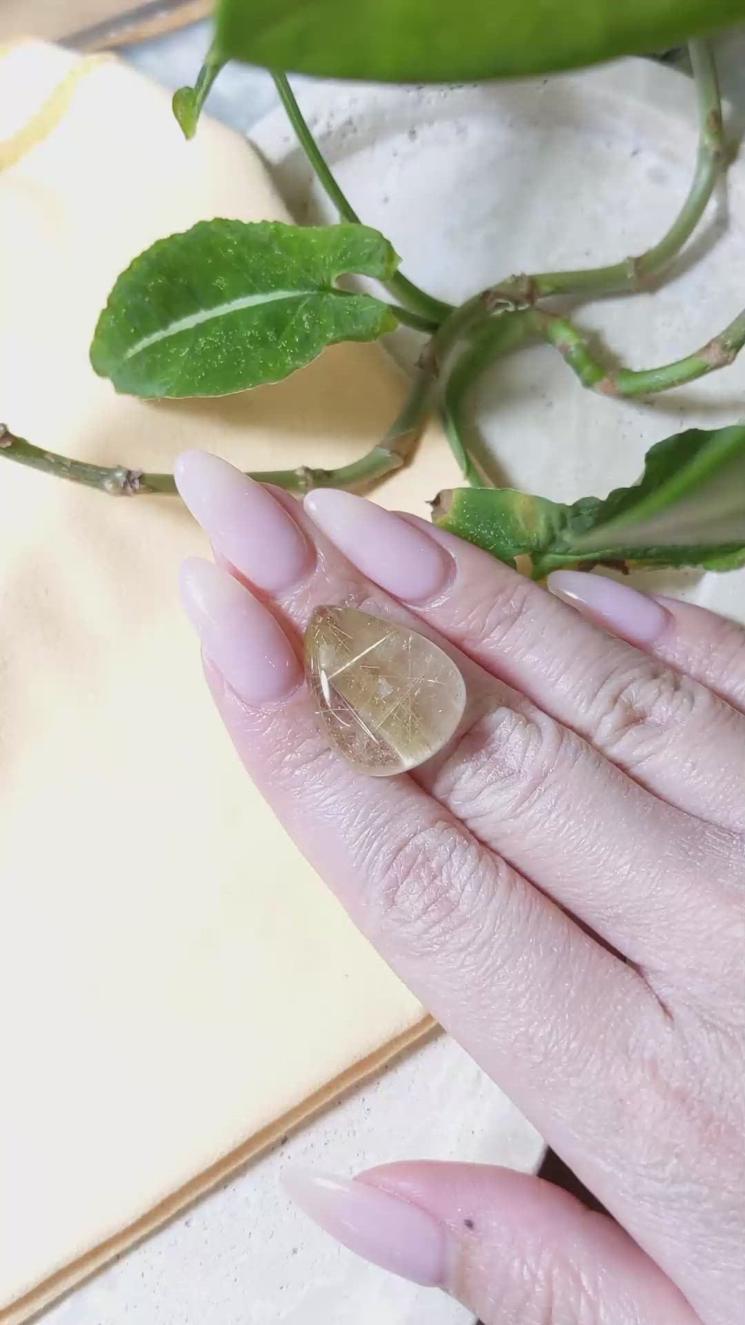 23.84 Ct. Cabochon Rutilated Quartz from Madagascar Size Video