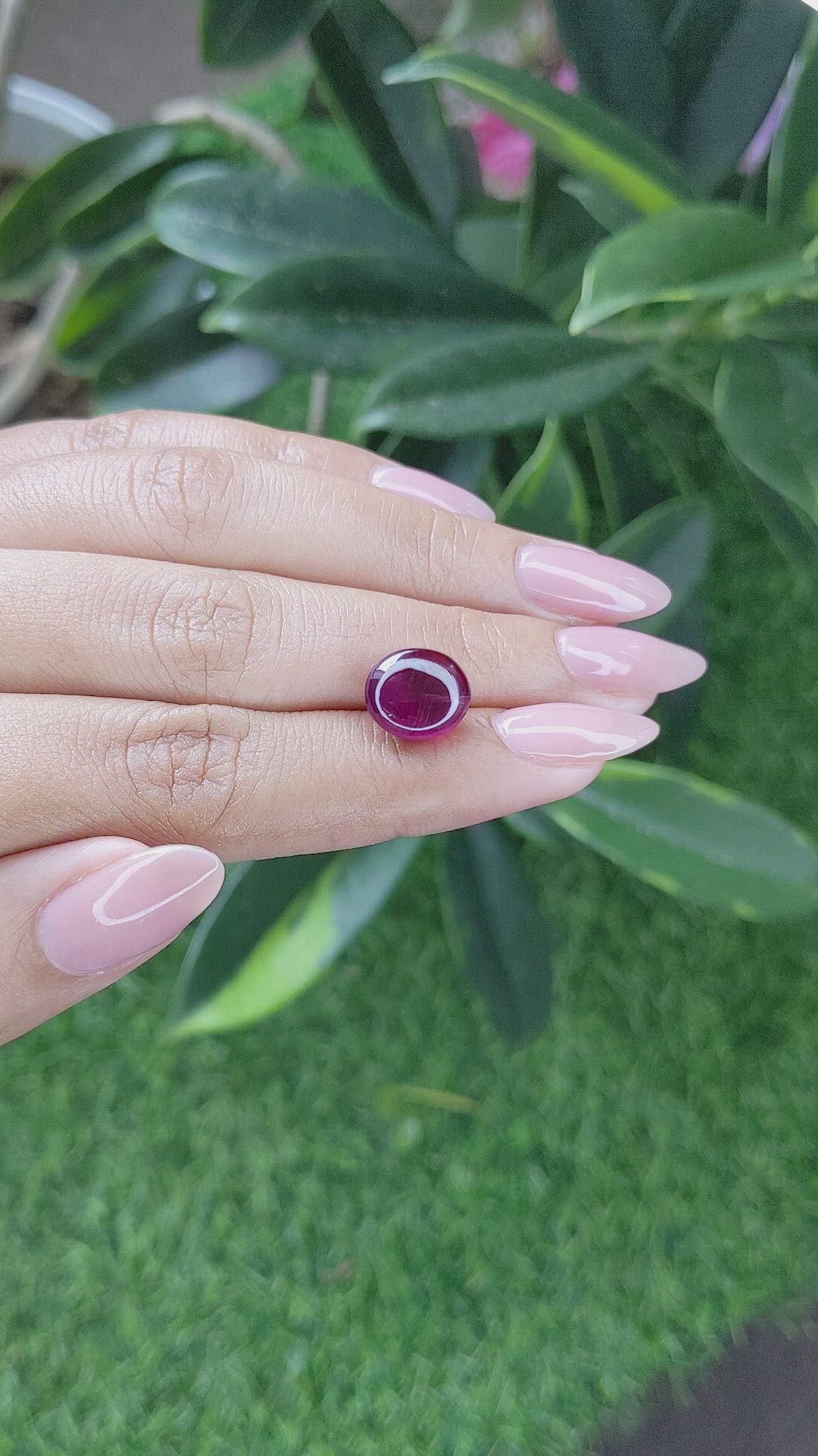 6.53 Ct. Pinkish Red Cabochon Garnet from Ceylon (Sri Lanka) Size Video