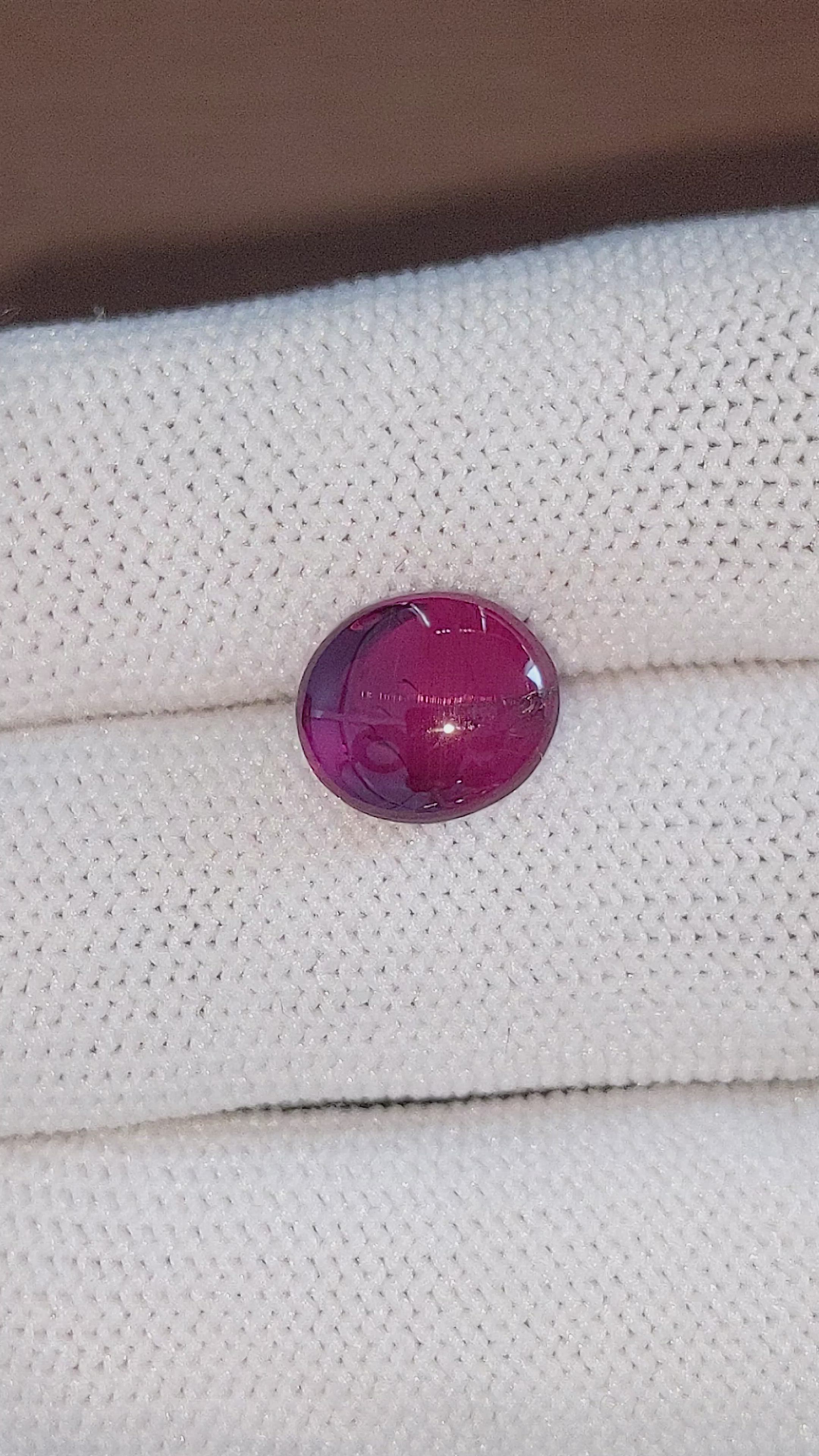 6.53 Ct. Pinkish Red Cabochon Garnet from Ceylon (Sri Lanka) Size Video