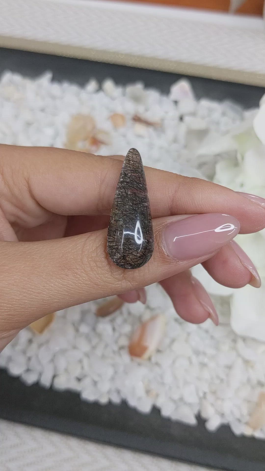 17.07 Ct. Cabochon Rutilated Quartz from Ceylon (Sri Lanka) Size Video