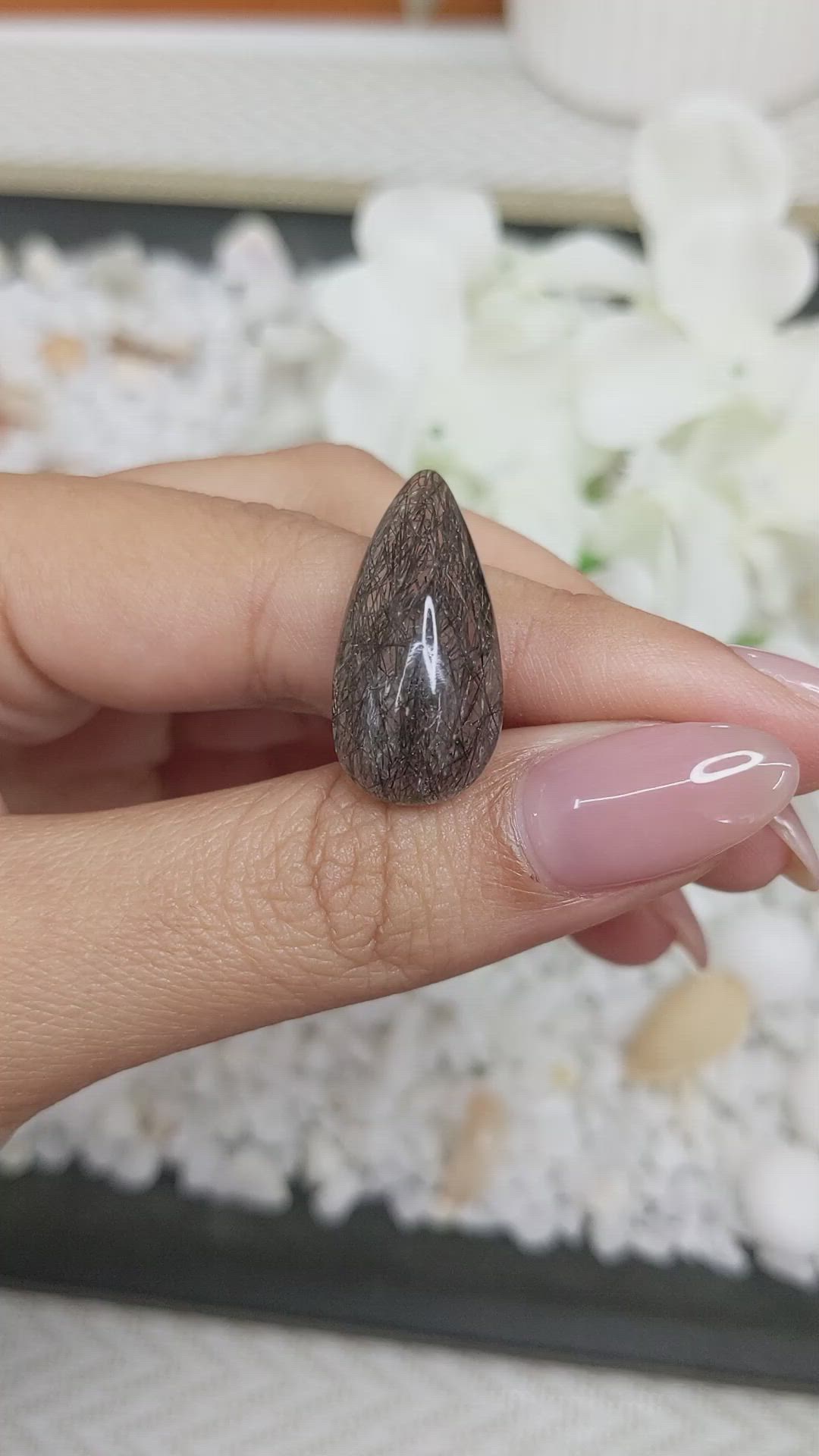 16.29 Ct. Cabochon Rutilated Quartz from Ceylon (Sri Lanka) Size Video