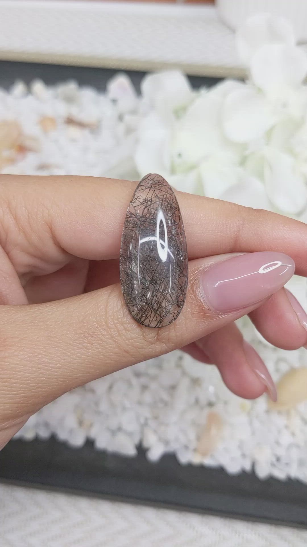 18.63 Ct. Cabochon Rutilated Quartz from Ceylon (Sri Lanka) Size Video