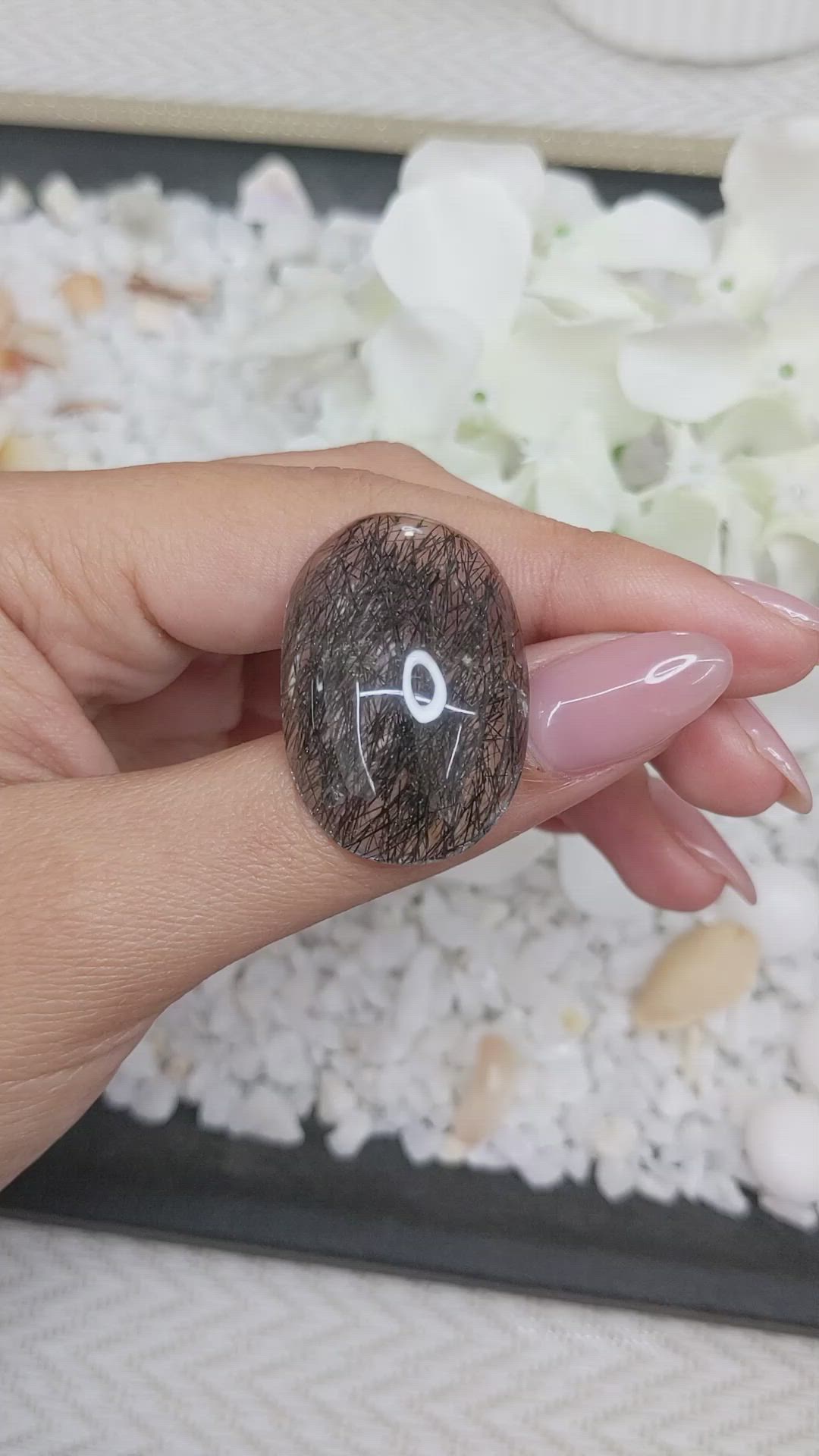 41.03 Ct. Cabochon Rutilated Quartz from Ceylon (Sri Lanka) Size Video