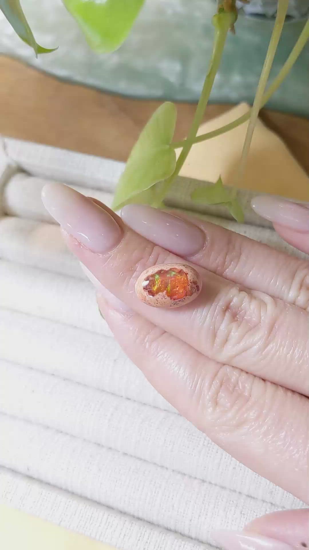 5.87 Ct. Orange Cabochon Fire Opal from Mexico Size Video