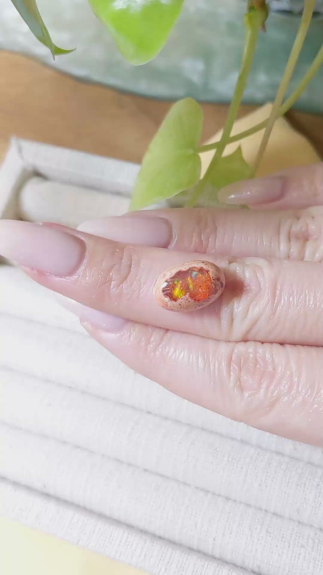 5.87 Ct. Orange Cabochon Fire Opal from Mexico Size Video