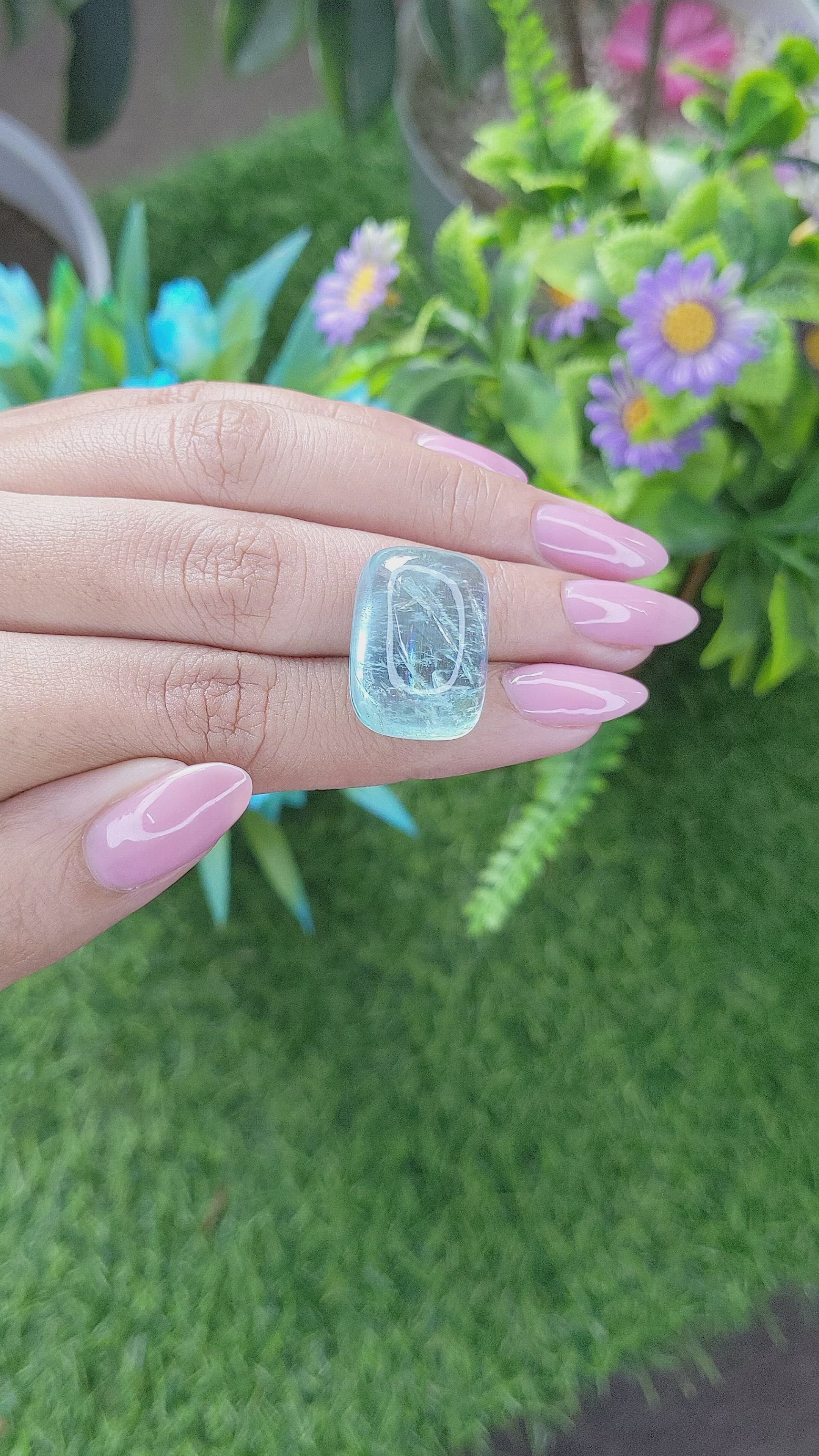 27.17 Ct. Cabochon Aquamarine from Madagascar Size Video