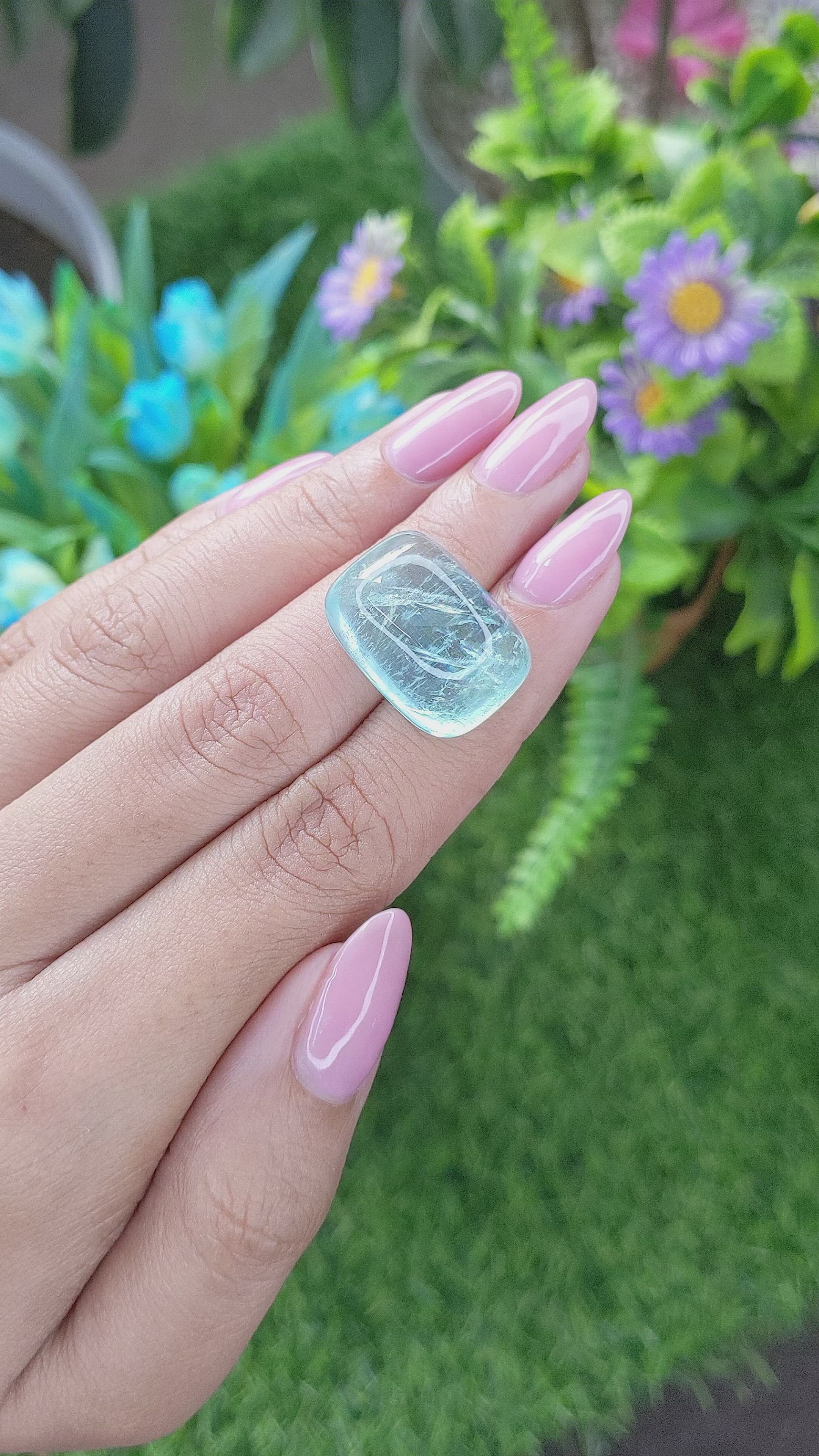 27.17 Ct. Cabochon Aquamarine from Madagascar Size Video