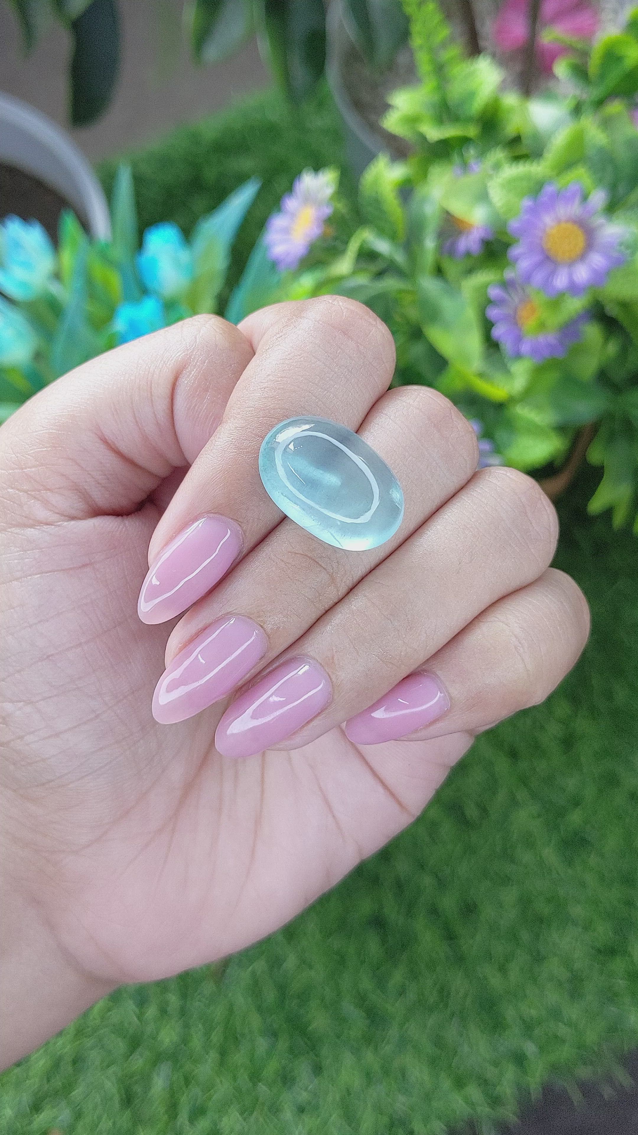 16.91 Ct. Greenish Blue Cabochon Aquamarine from Madagascar Size Video