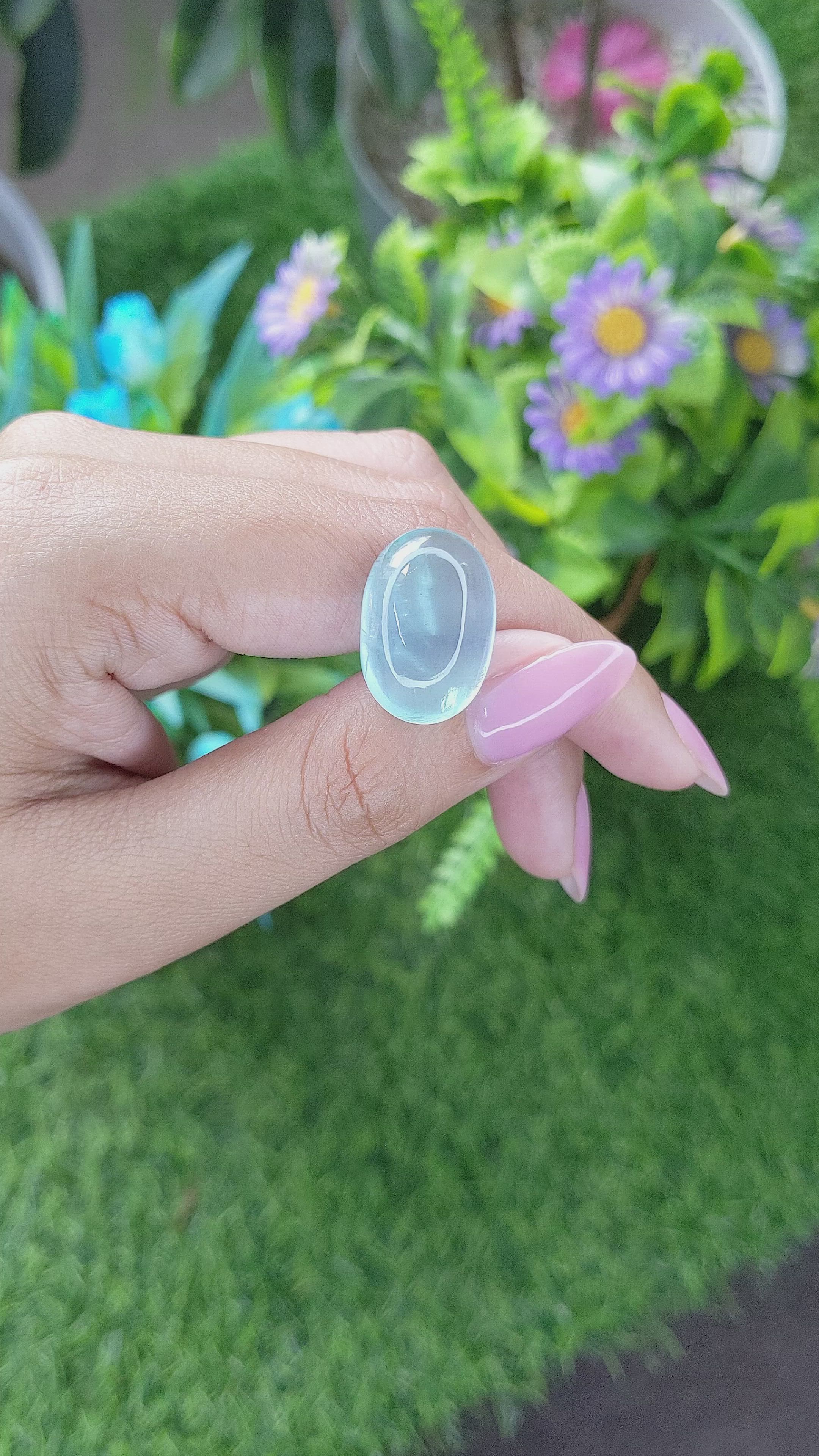 16.91 Ct. Greenish Blue Cabochon Aquamarine from Madagascar Size Video