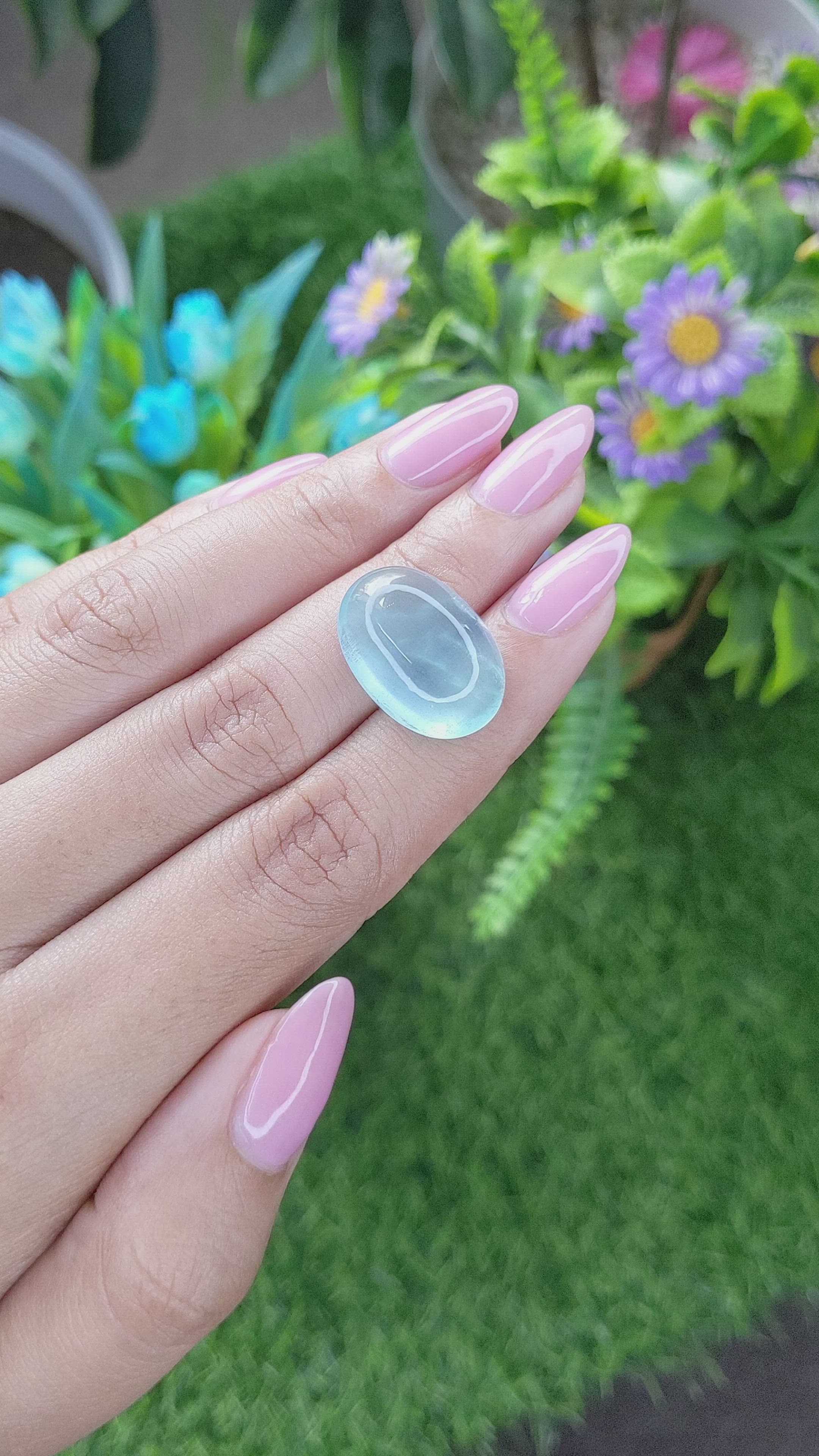 16.91 Ct. Greenish Blue Cabochon Aquamarine from Madagascar Size Video