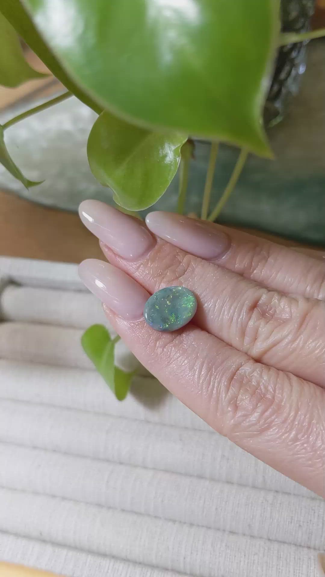 2.66 Ct. Cabochon Semi-Black Opal from Australia Size Video