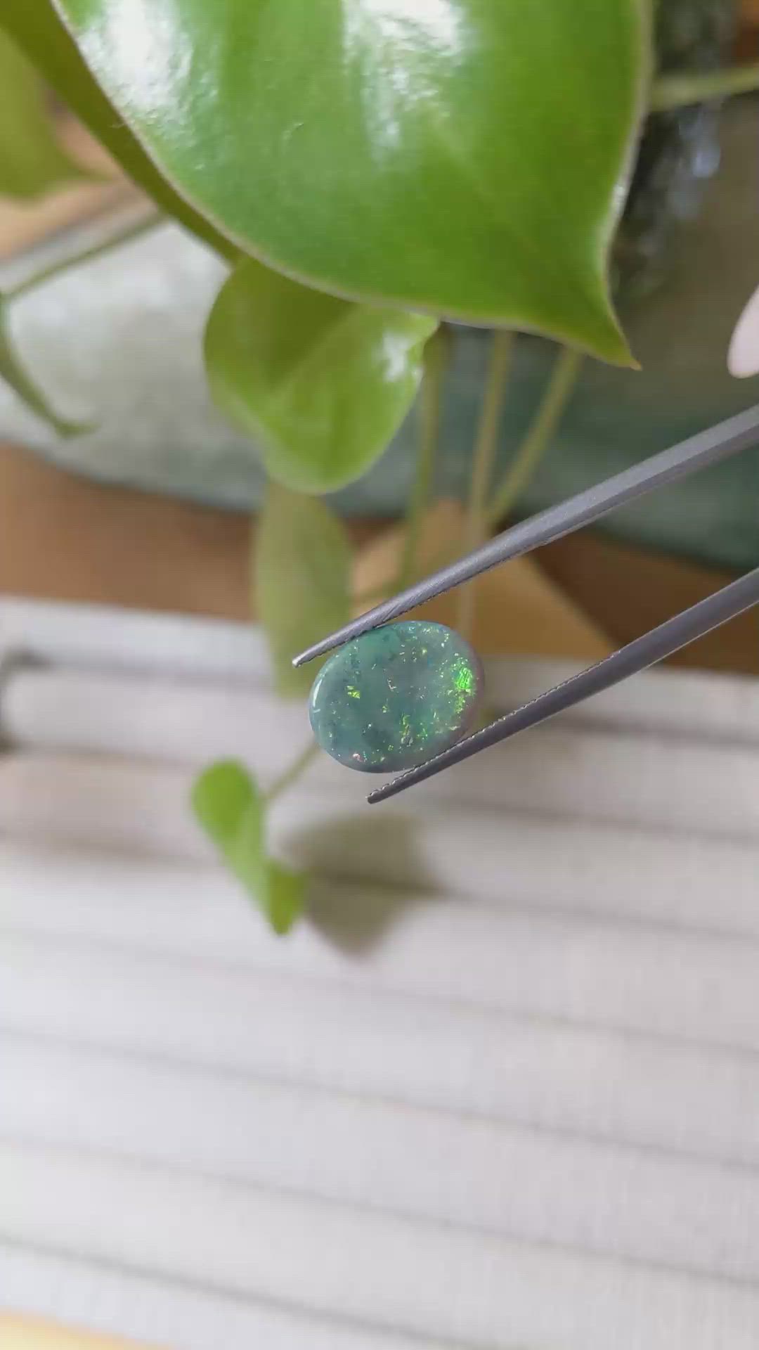 2.66 Ct. Cabochon Semi-Black Opal from Australia Size Video