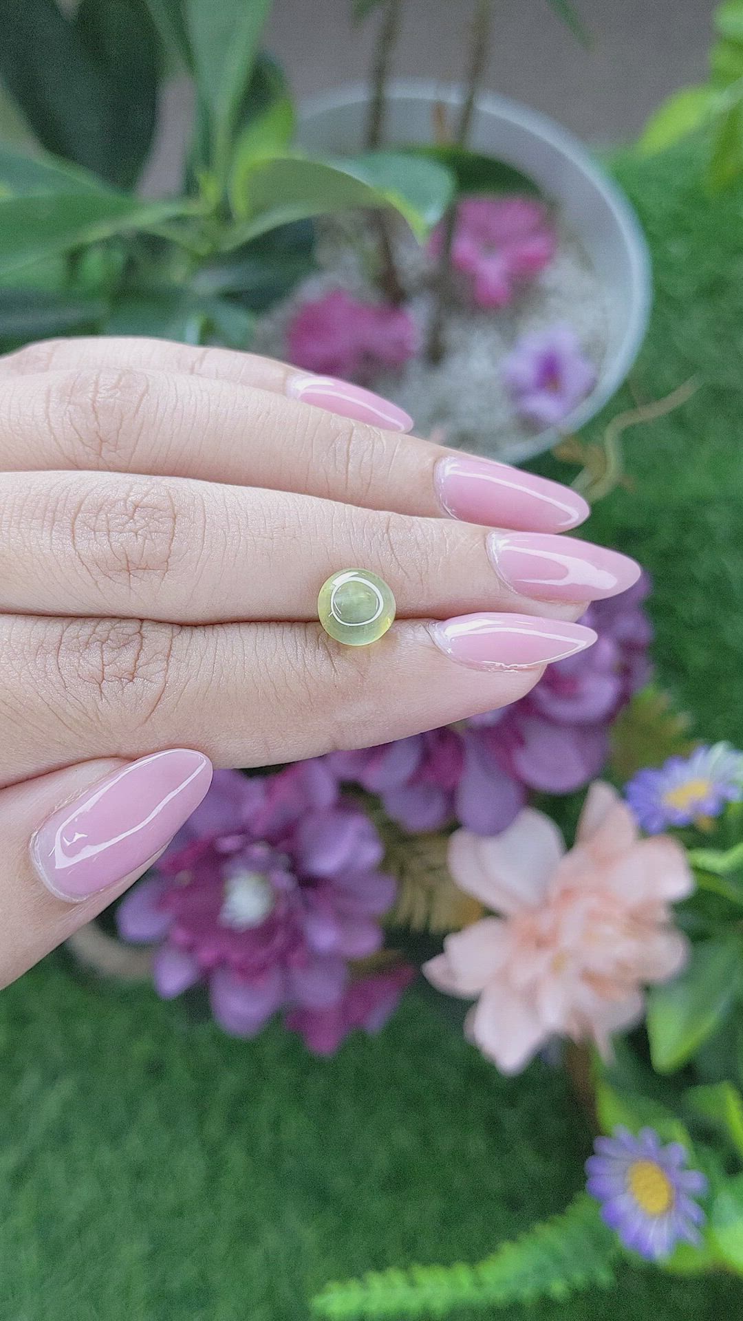 3.01 Ct. Yellowish Green Cabochon Chrysoberyl from Ceylon (Sri Lanka) Size Video