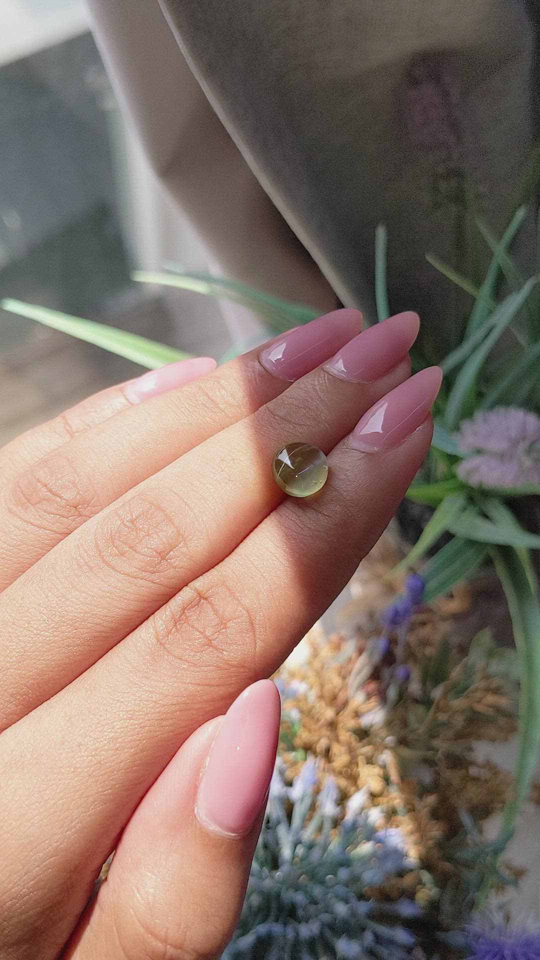 3.01 Ct. Yellowish Green Cabochon Chrysoberyl from Ceylon (Sri Lanka) Size Video