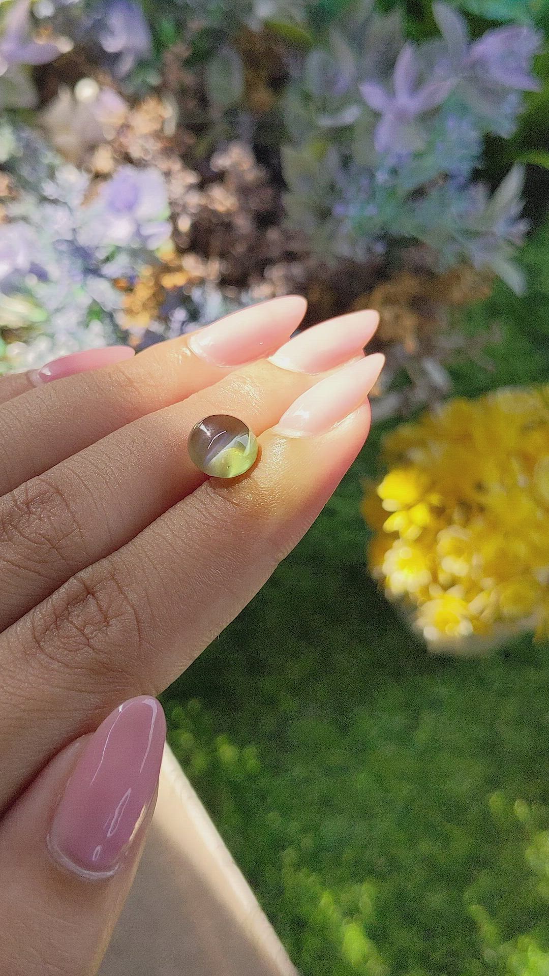 4.01 Ct. Yellowish Green Cabochon Chrysoberyl from Ceylon (Sri Lanka) Size Video