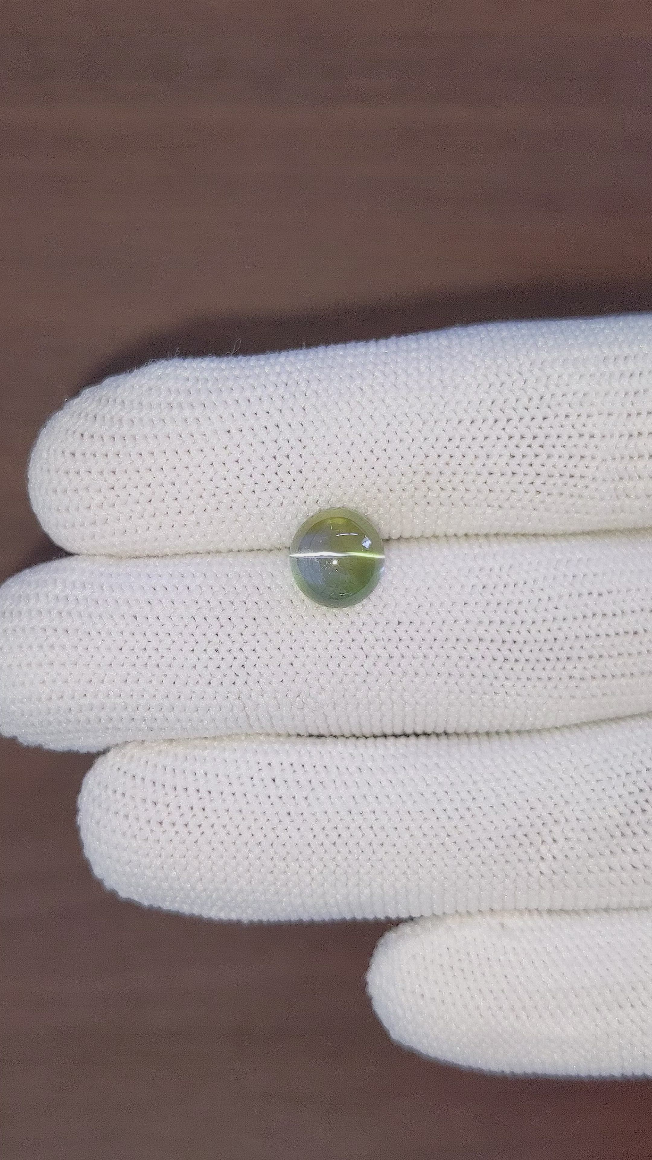 4.01 Ct. Yellowish Green Cabochon Chrysoberyl from Ceylon (Sri Lanka) Size Video