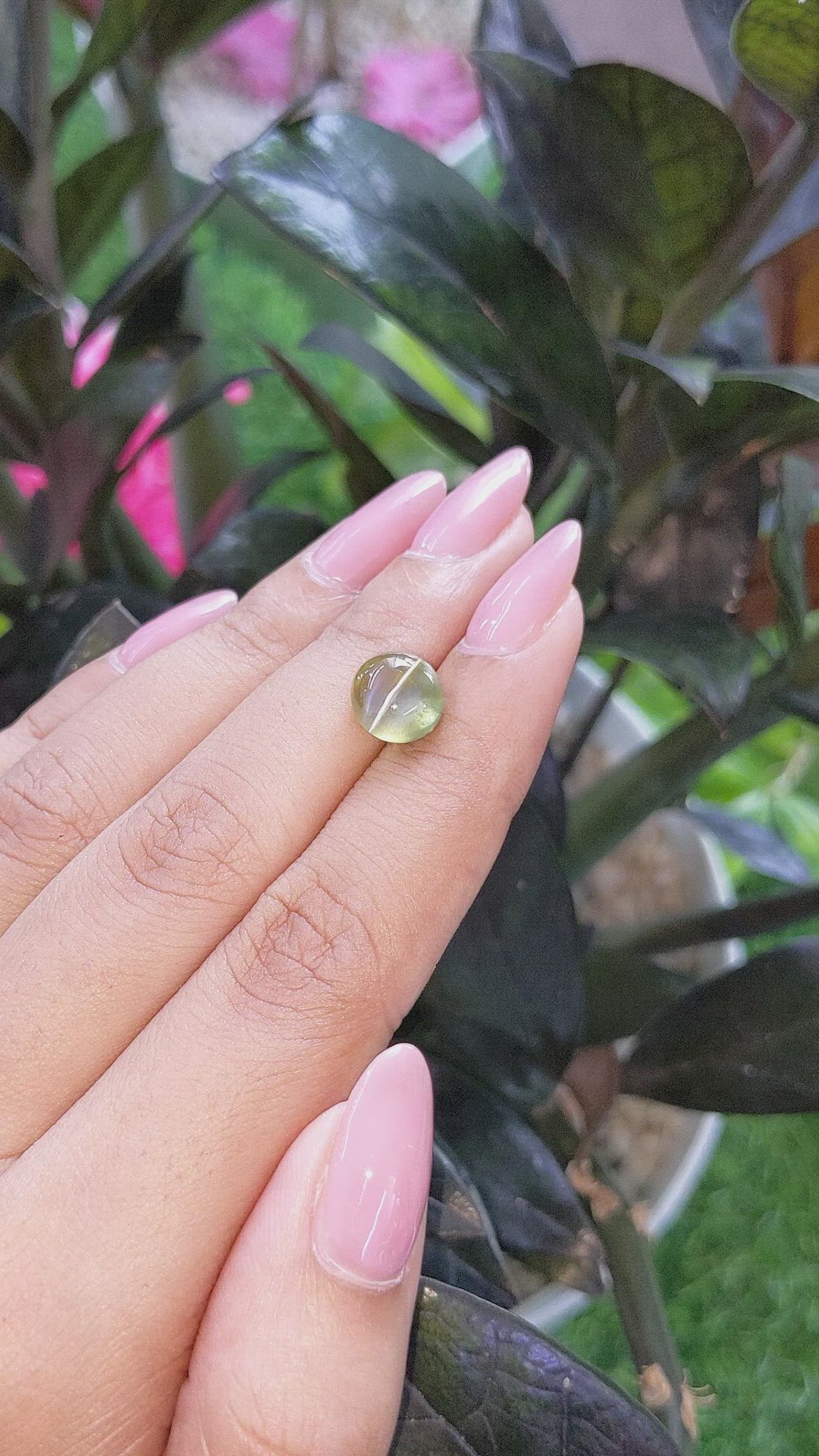 4.01 Ct. Yellowish Green Cabochon Chrysoberyl from Ceylon (Sri Lanka) Size Video