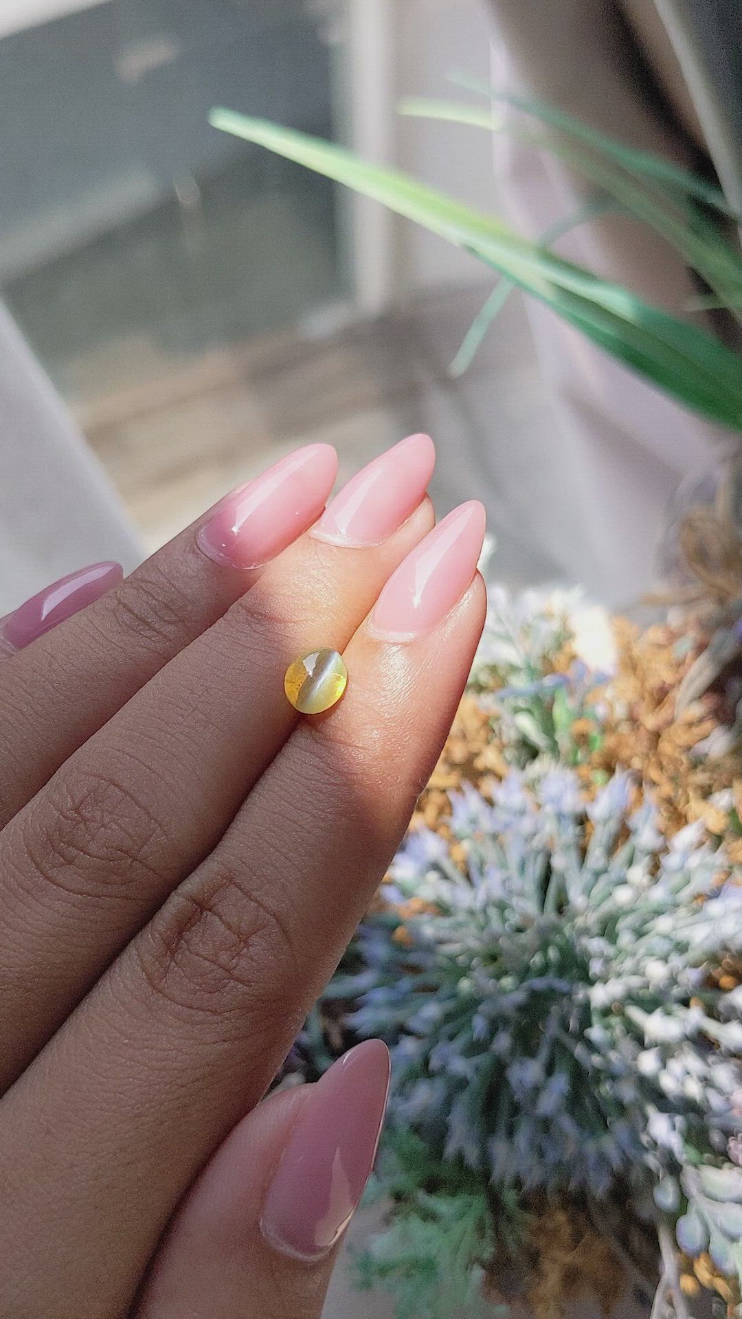 1.44 Ct. Greenish Yellow Cabochon Chrysoberyl from Madagascar Size Video