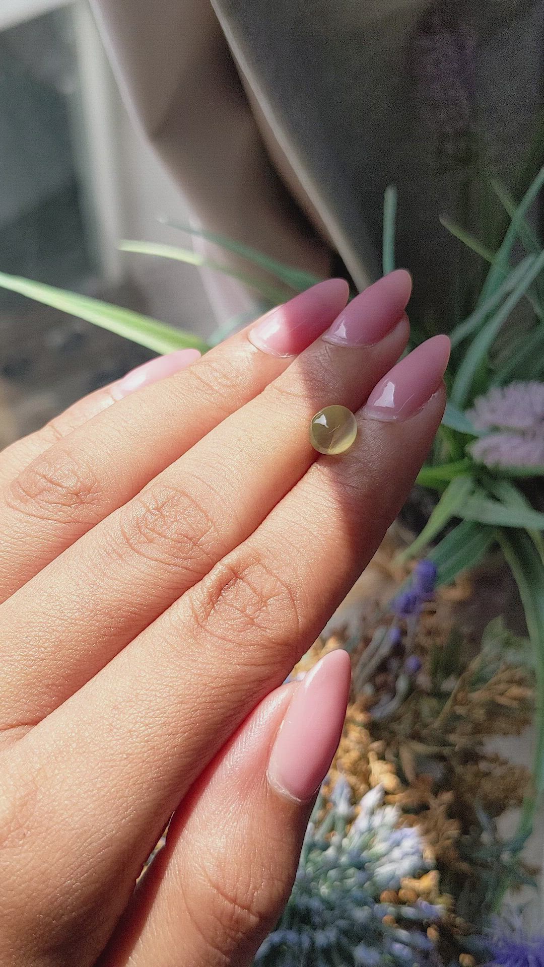 2.02 Ct. Greenish Yellow Cabochon Chrysoberyl from Madagascar Size Video