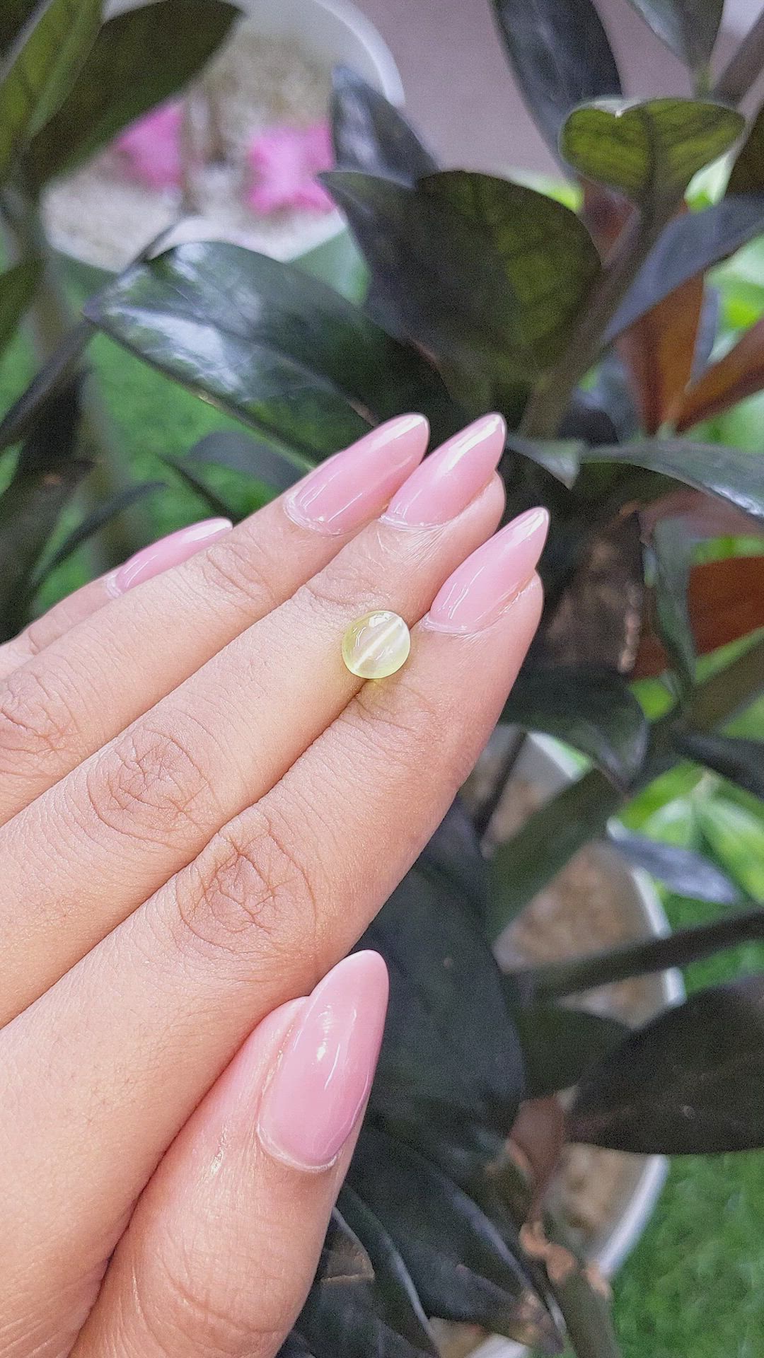 2.02 Ct. Greenish Yellow Cabochon Chrysoberyl from Madagascar Size Video