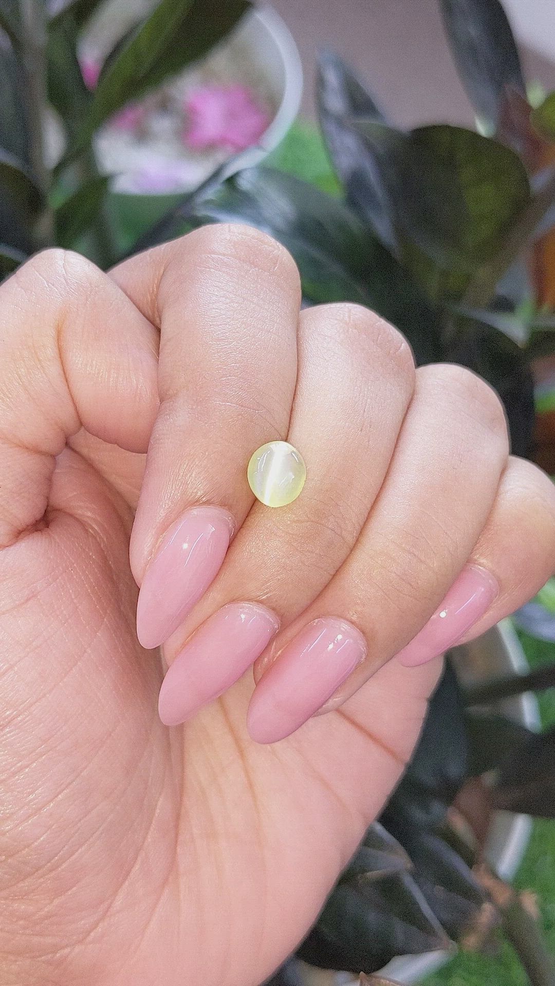 2.02 Ct. Greenish Yellow Cabochon Chrysoberyl from Madagascar Size Video