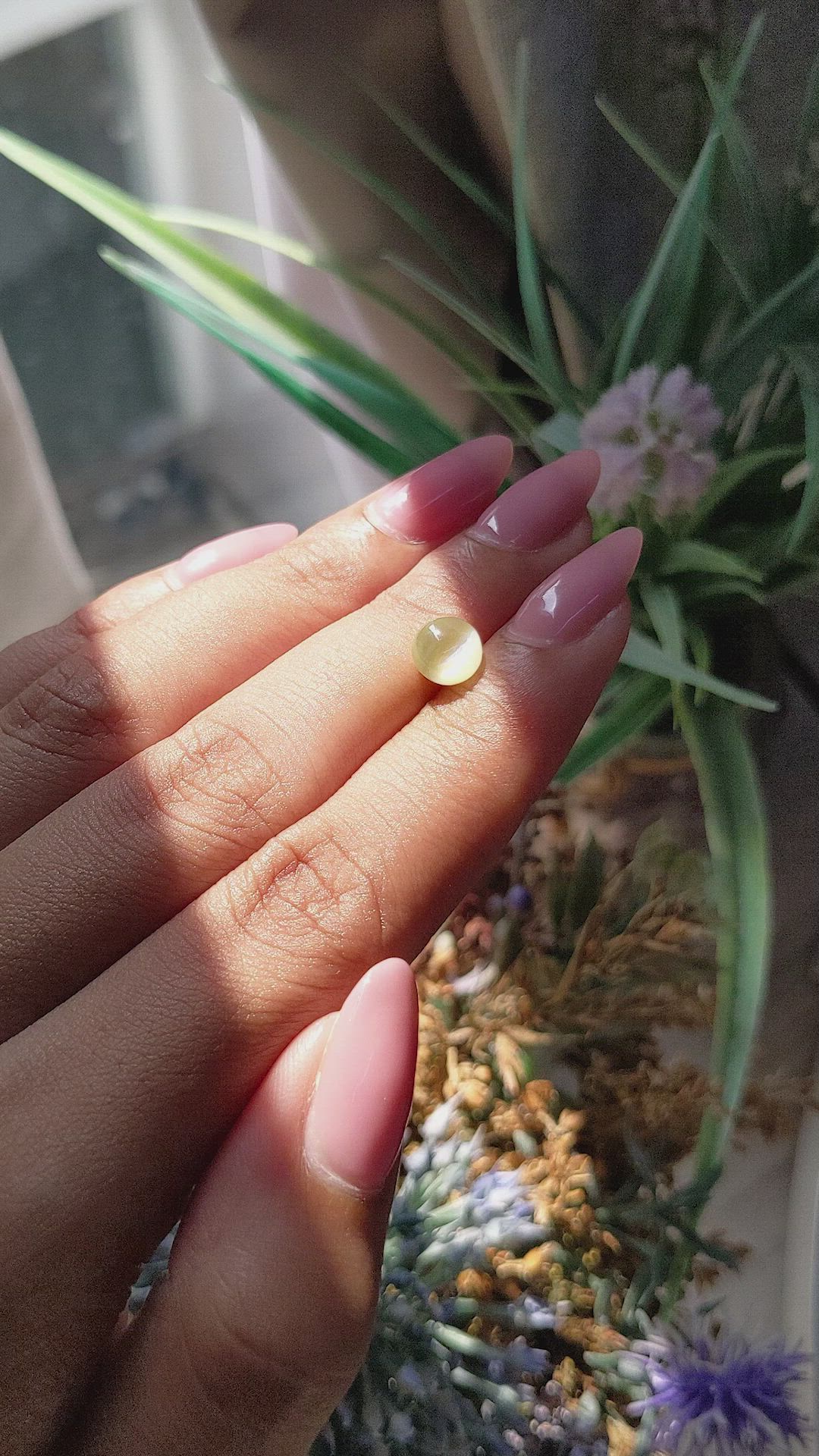 2.11 Ct. Greenish Yellow Cabochon Chrysoberyl from Madagascar Size Video