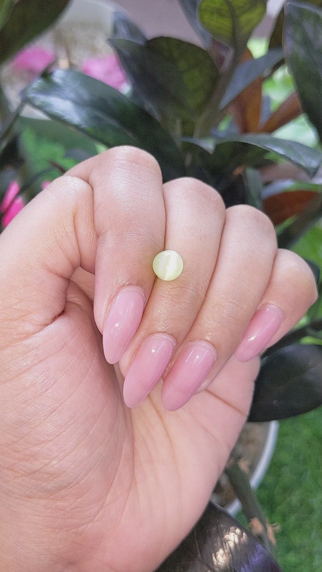 2.11 Ct. Greenish Yellow Cabochon Chrysoberyl from Madagascar Size Video