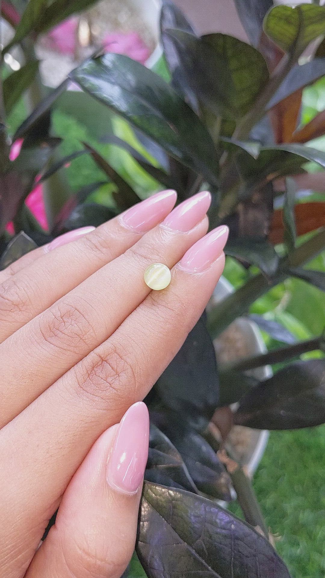 2.11 Ct. Greenish Yellow Cabochon Chrysoberyl from Madagascar Size Video