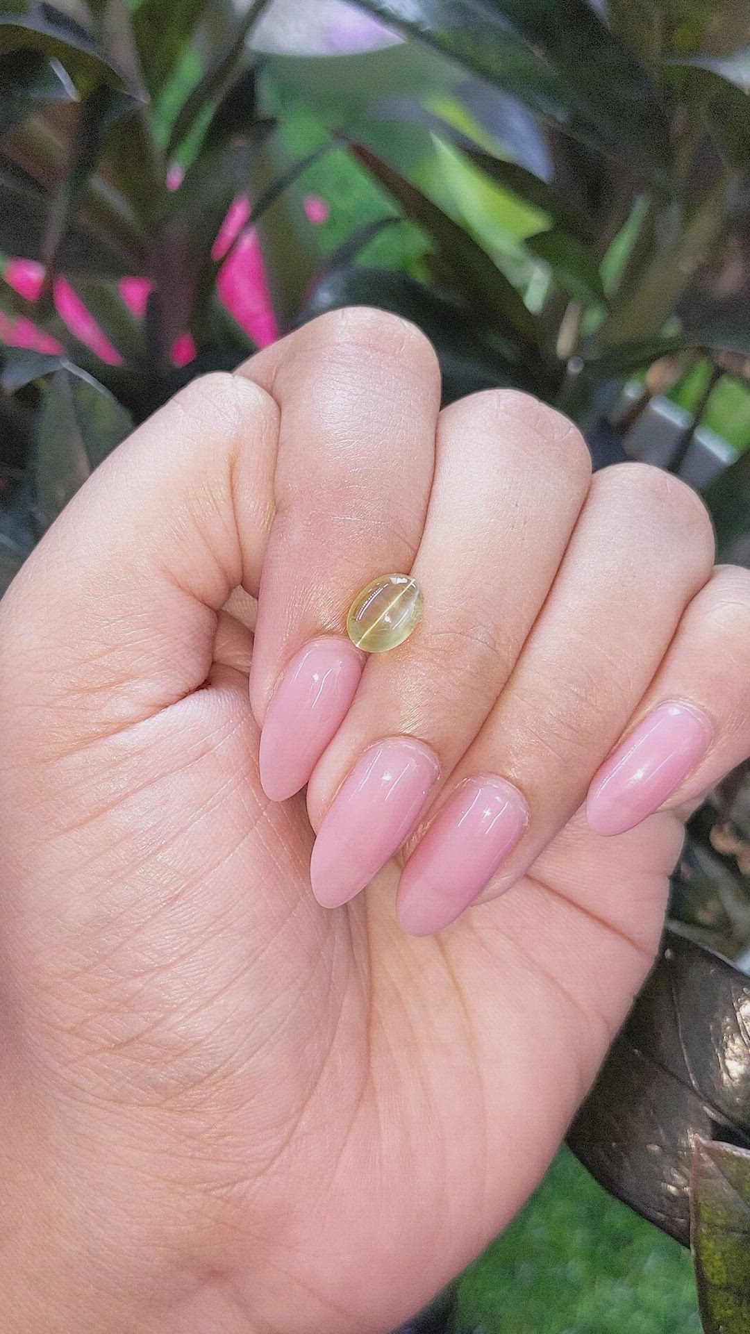 2.18 Ct. Greenish Yellow Cabochon Chrysoberyl from Ceylon (Sri Lanka) Size Video