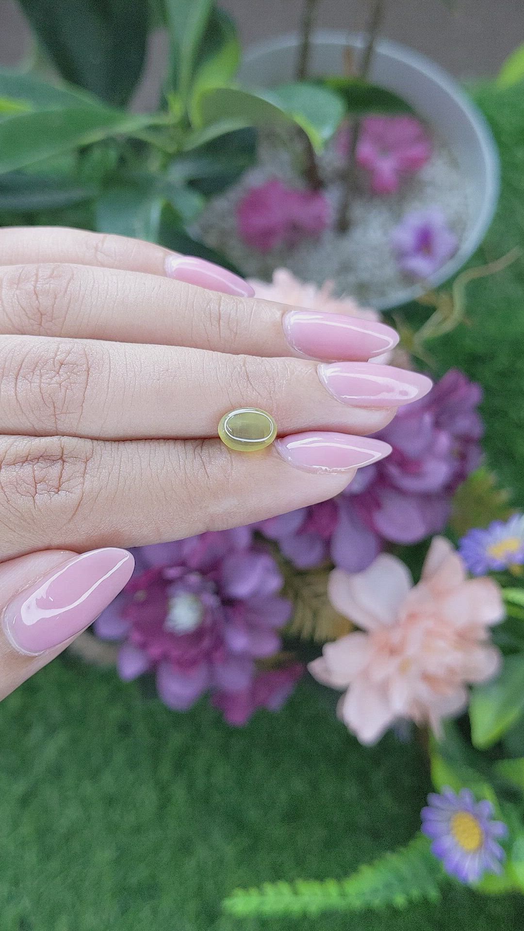 2.18 Ct. Greenish Yellow Cabochon Chrysoberyl from Ceylon (Sri Lanka) Size Video