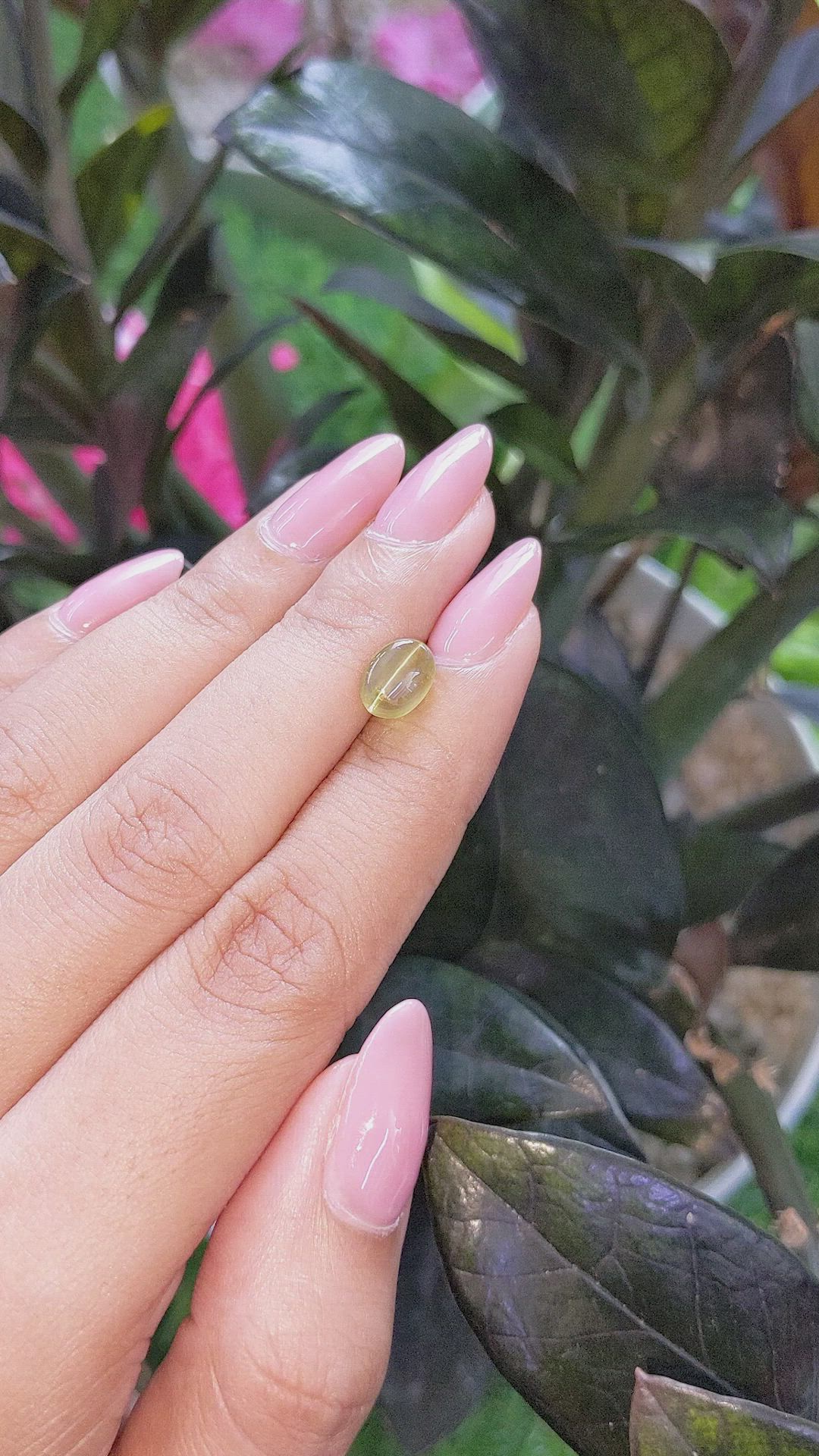 2.18 Ct. Greenish Yellow Cabochon Chrysoberyl from Ceylon (Sri Lanka) Size Video