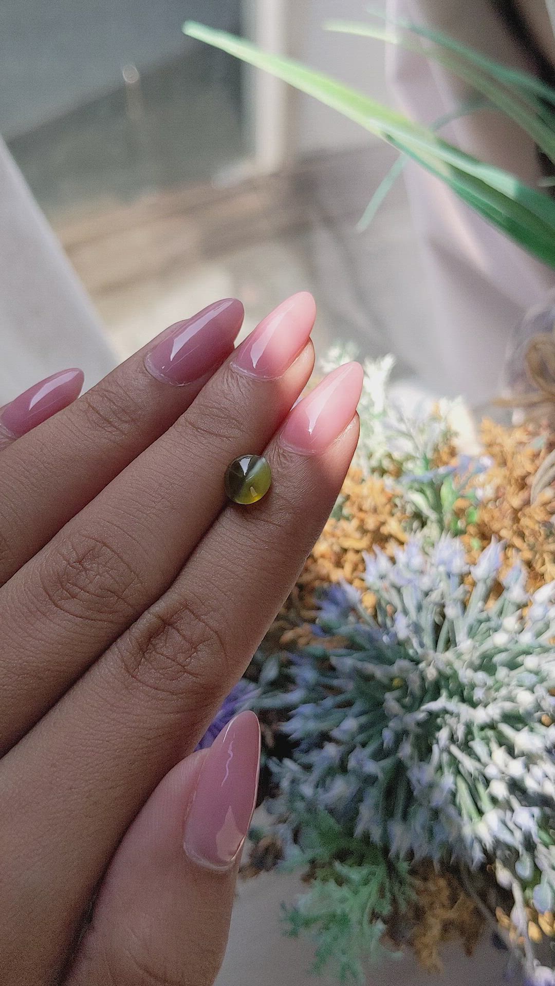 2.32 Ct. Brownish Green Cabochon Chrysoberyl from Madagascar Size Video