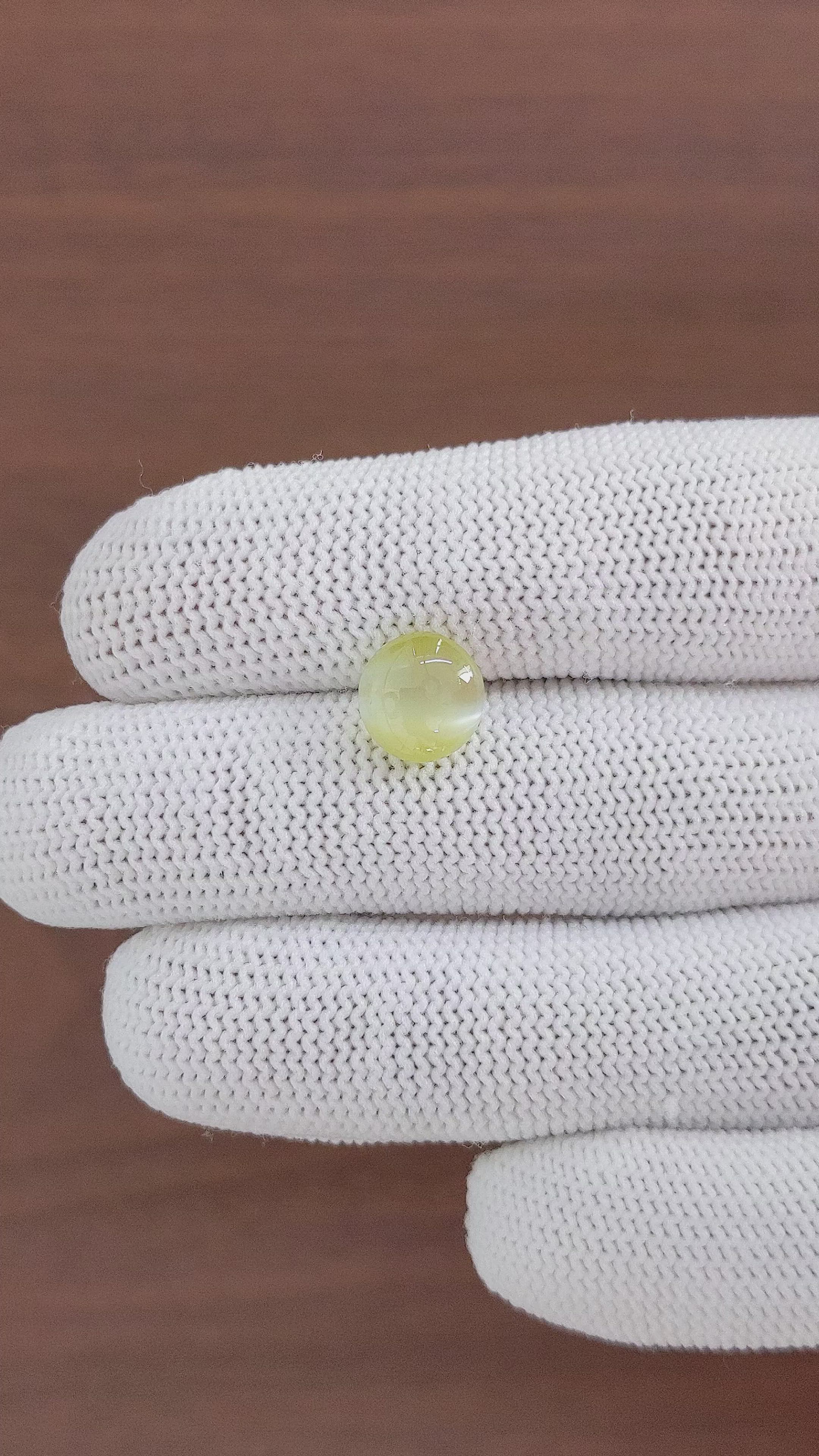 3.57 Ct. Greenish Yellow Cabochon Chrysoberyl from Ceylon (Sri Lanka) Size Video