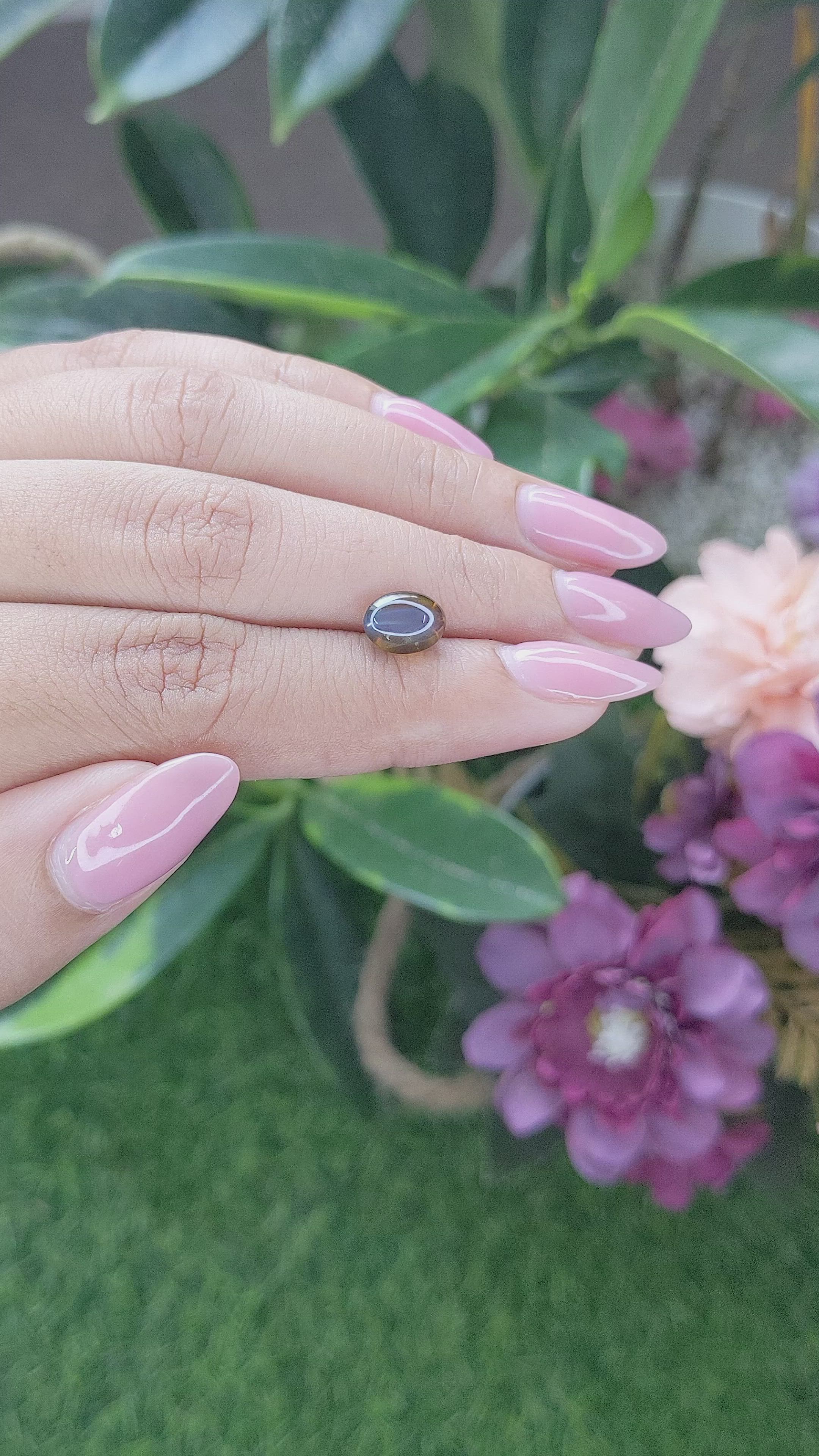 2.32 Ct. Greenish Brown Cabochon Chrysoberyl from Tanzania Size Video