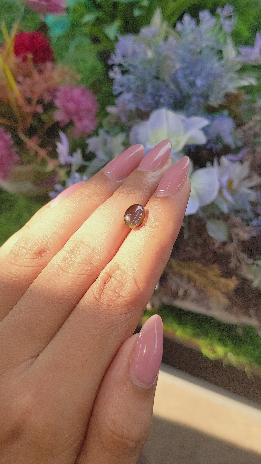 2.32 Ct. Greenish Brown Cabochon Chrysoberyl from Tanzania Size Video