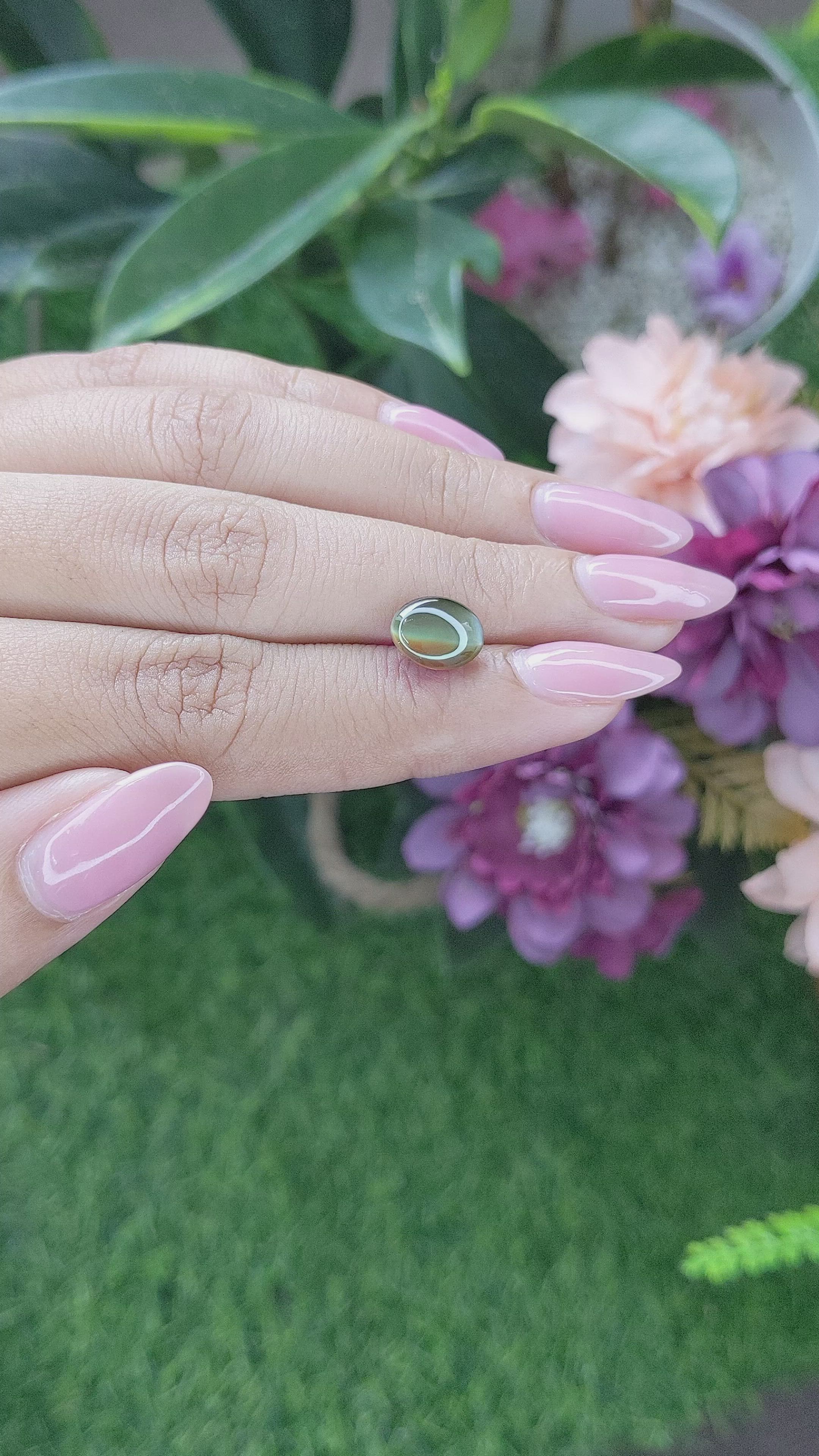 3.53 Ct. Brownish Green Cabochon Chrysoberyl from Tanzania Size Video