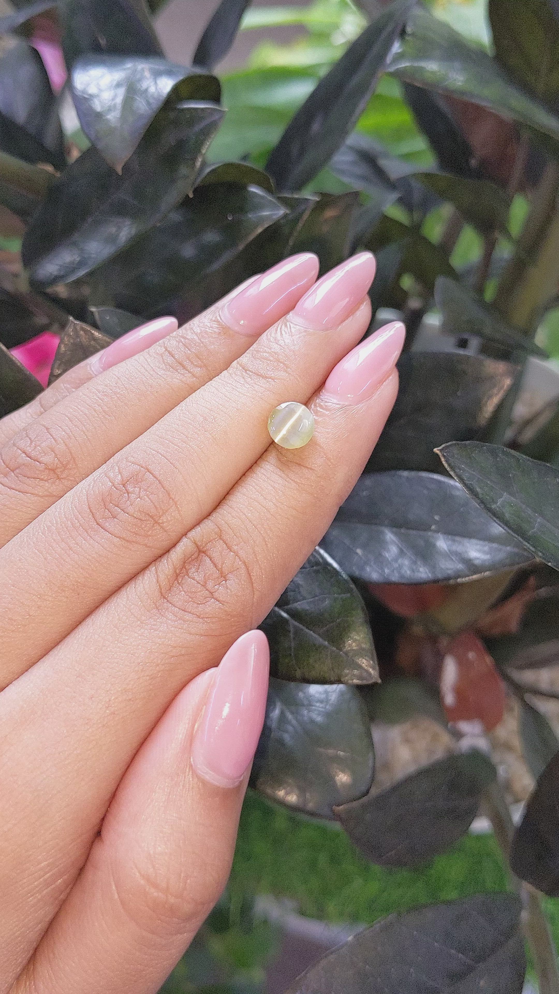 2.13 Ct. Greenish Yellow Cabochon Chrysoberyl from Tanzania Size Video