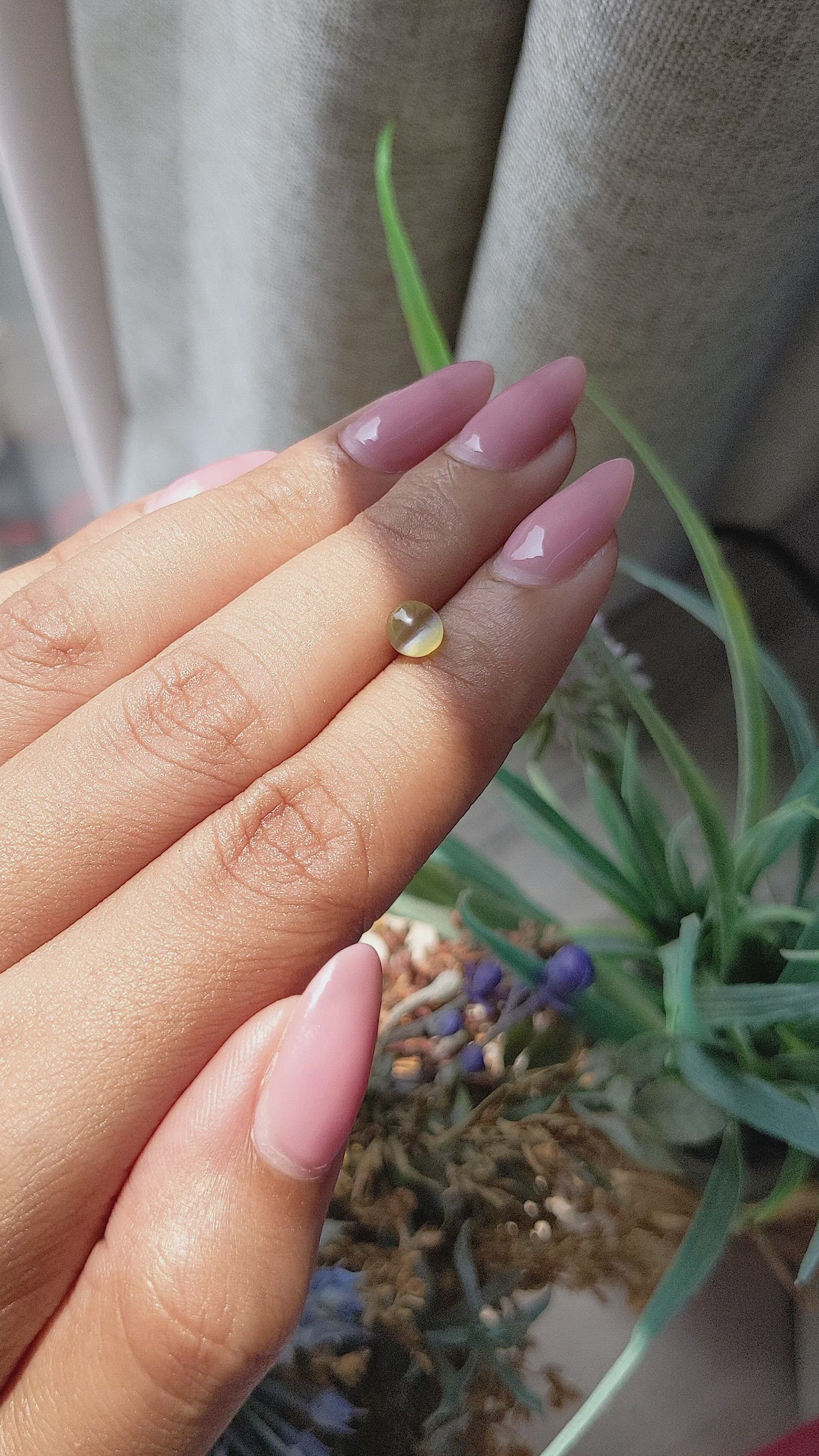 0.92 Ct. Greenish Yellow Cabochon Chrysoberyl from Tanzania Size Video