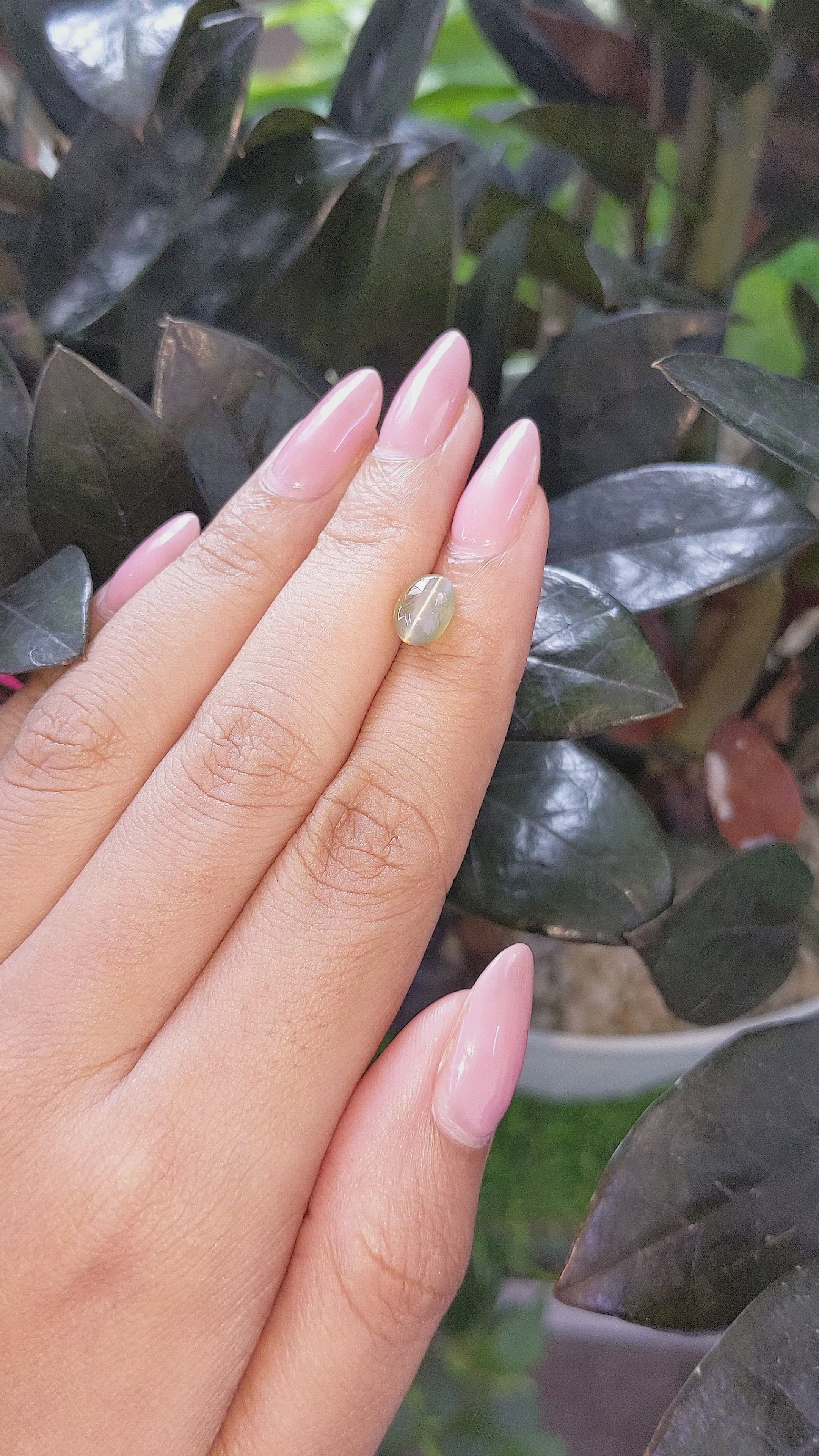 2.14 Ct. Yellowish Green Cabochon Chrysoberyl from Tanzania Size Video