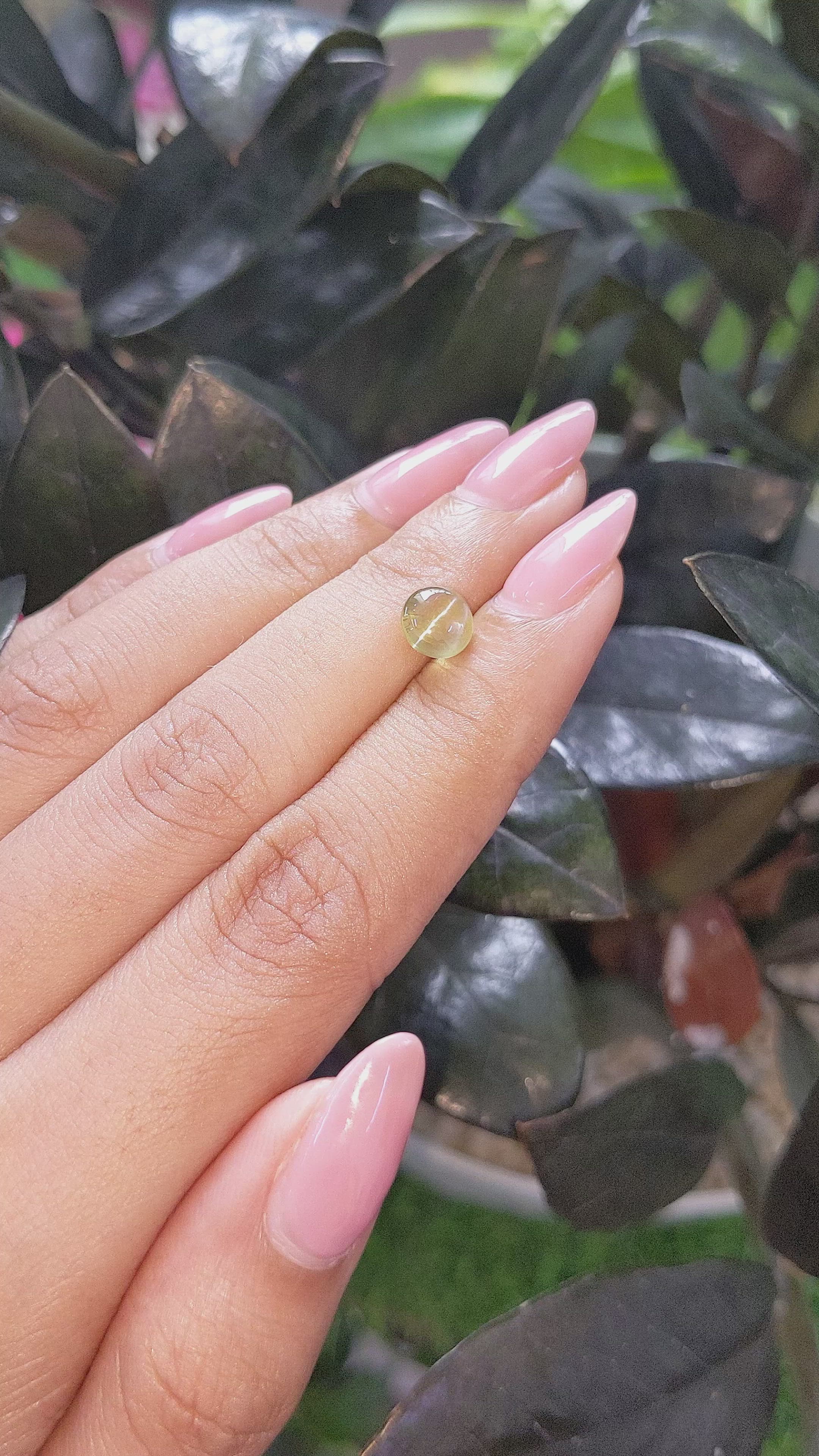 1.93 Ct. Yellowish Green Cabochon Chrysoberyl from Tanzania Size Video