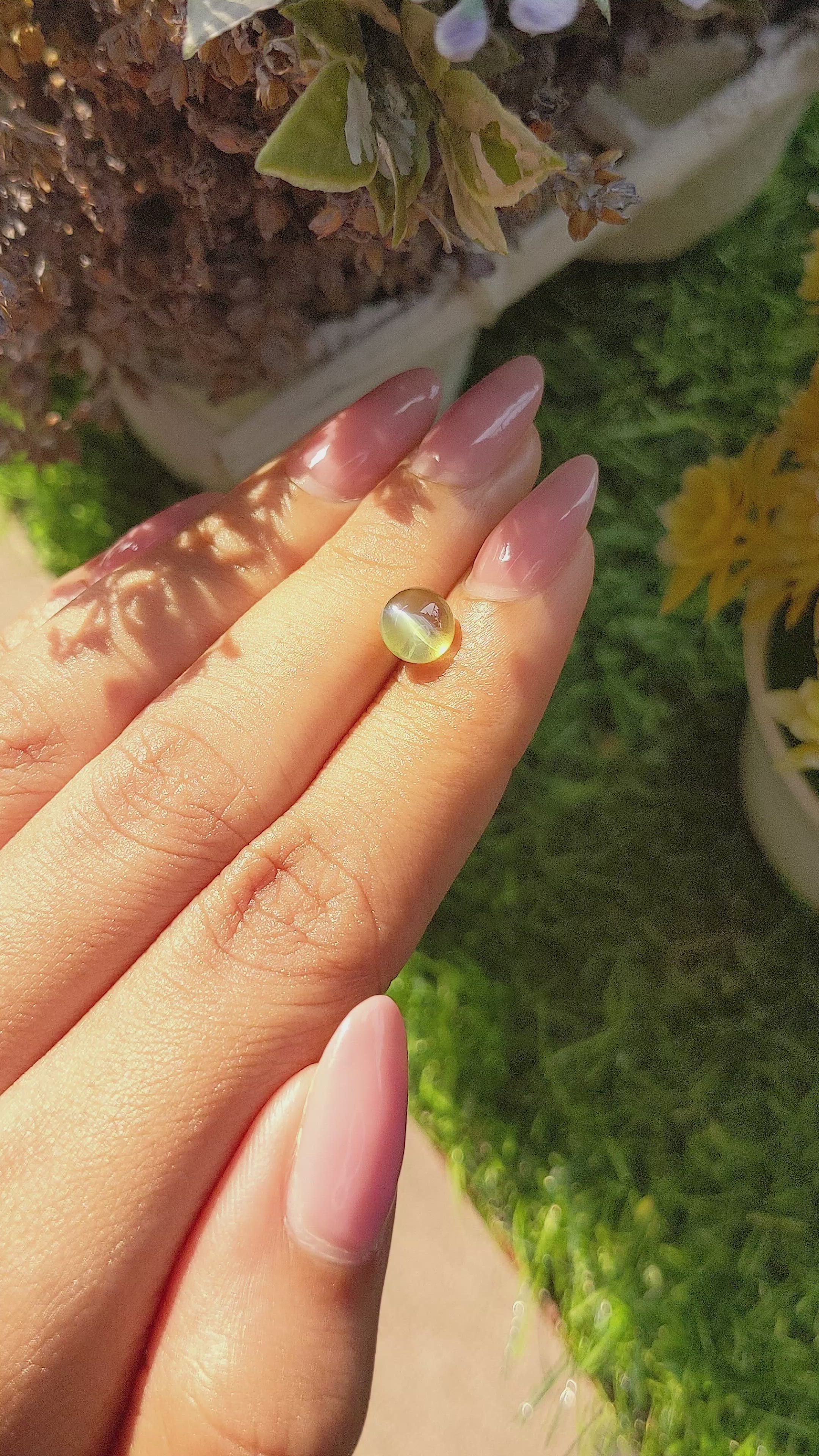 1.93 Ct. Yellowish Green Cabochon Chrysoberyl from Tanzania Size Video