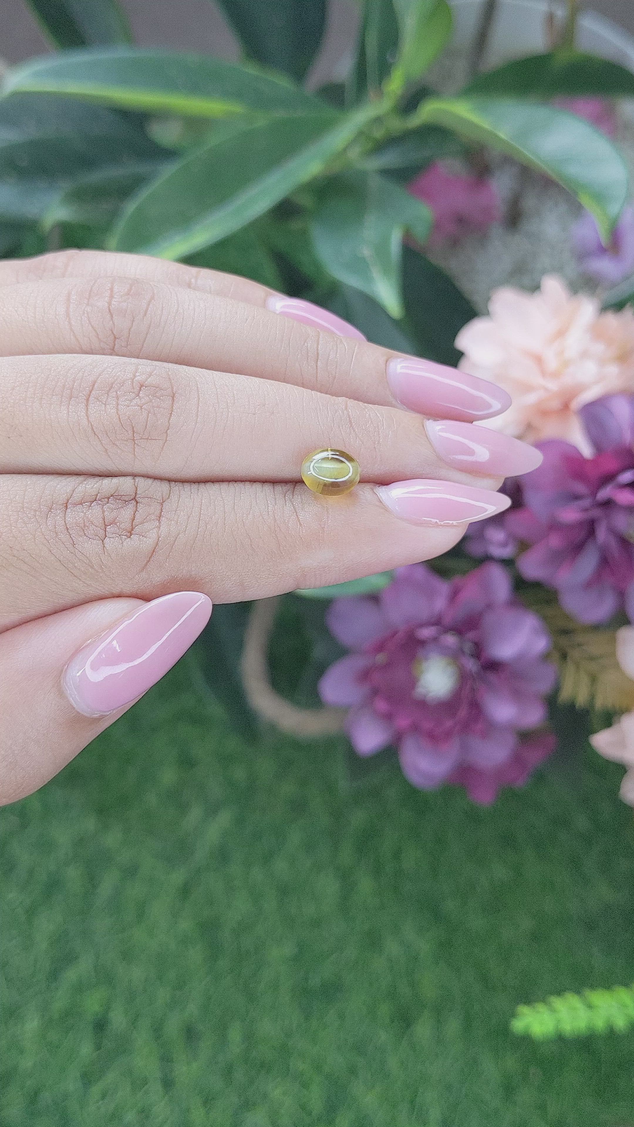 1.94 Ct. Greenish Yellow Cabochon Chrysoberyl from Tanzania Size Video