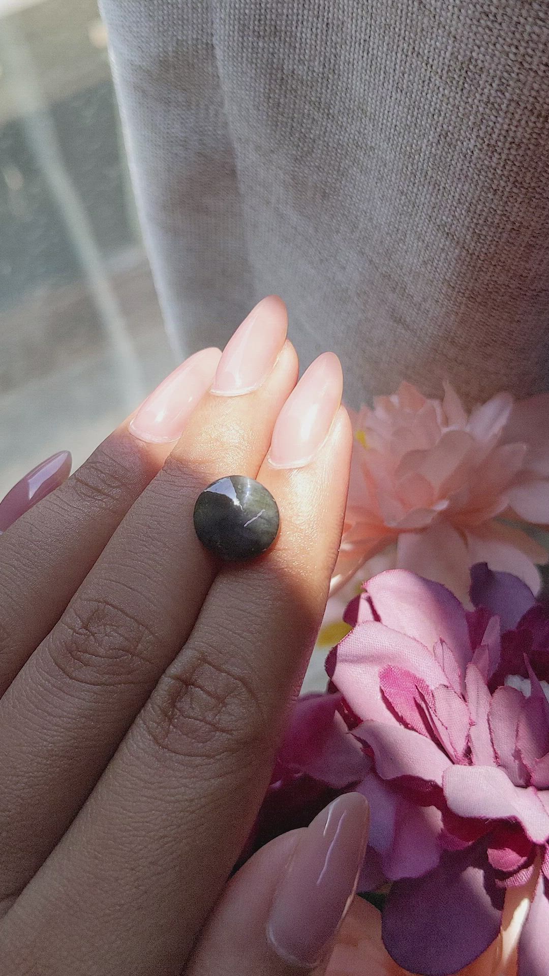 6.61 Ct. Green Cabochon Chrysoberyl from Ceylon (Sri Lanka) Size Video