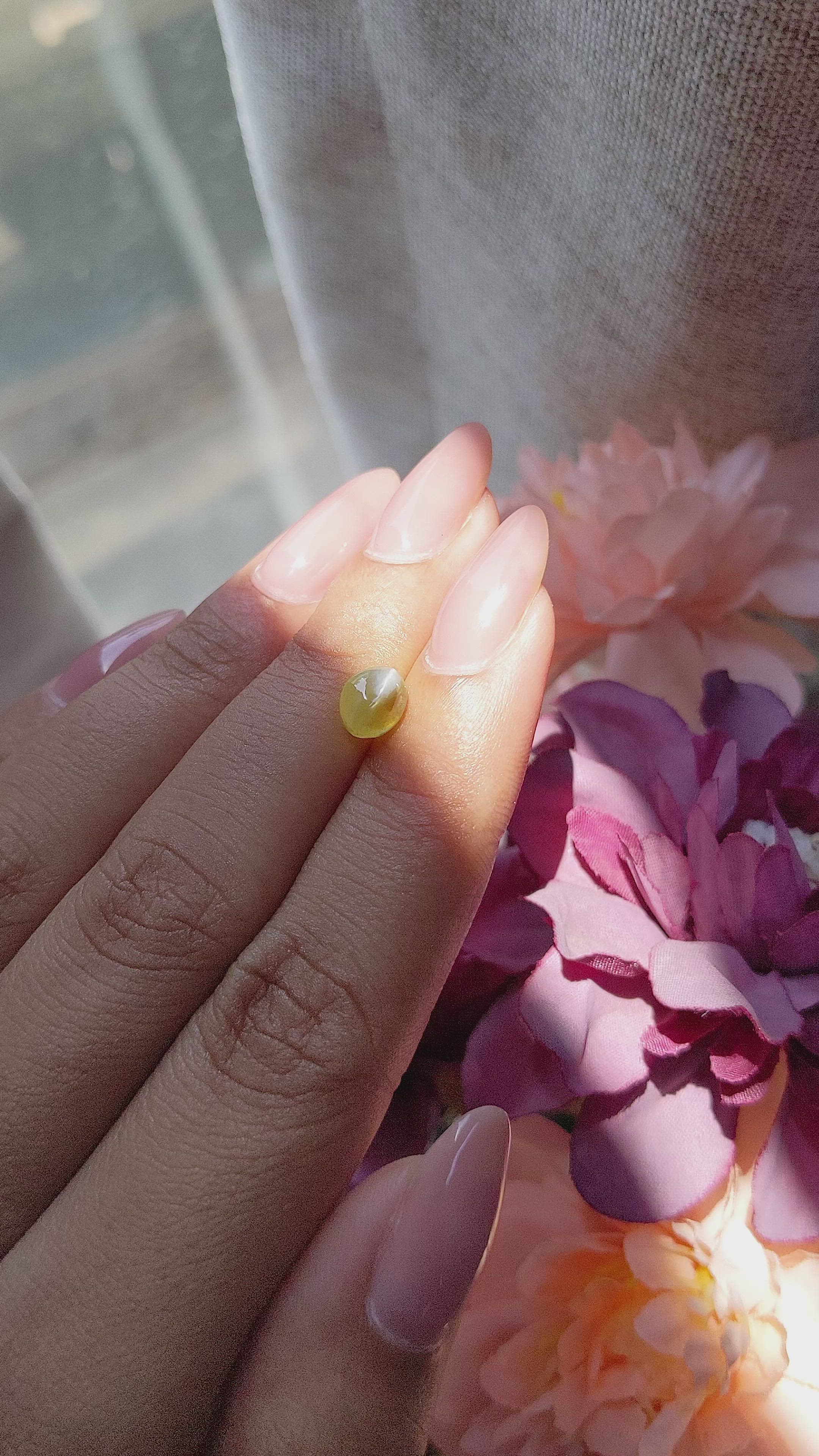 1.67 Ct. Yellowish Green Cabochon Chrysoberyl from Ceylon (Sri Lanka) Size Video