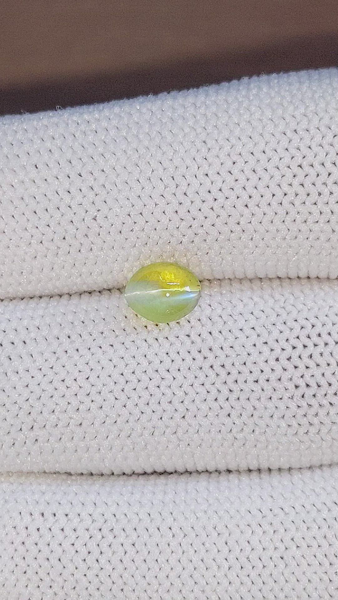 1.67 Ct. Yellowish Green Cabochon Chrysoberyl from Ceylon (Sri Lanka) Size Video