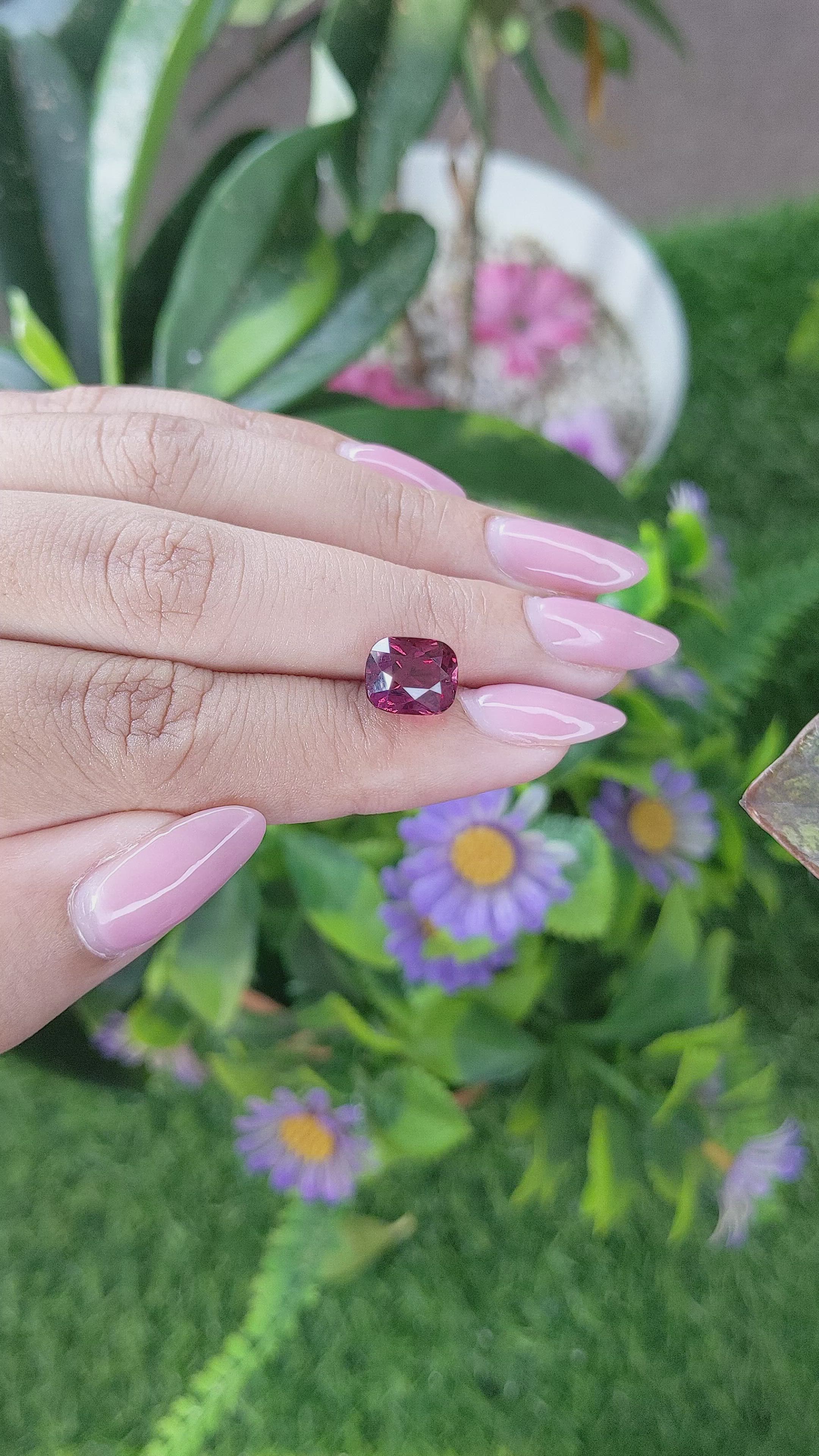 4.59 Ct. Purplish Red Garnet from Ceylon (Sri Lanka) Size Video